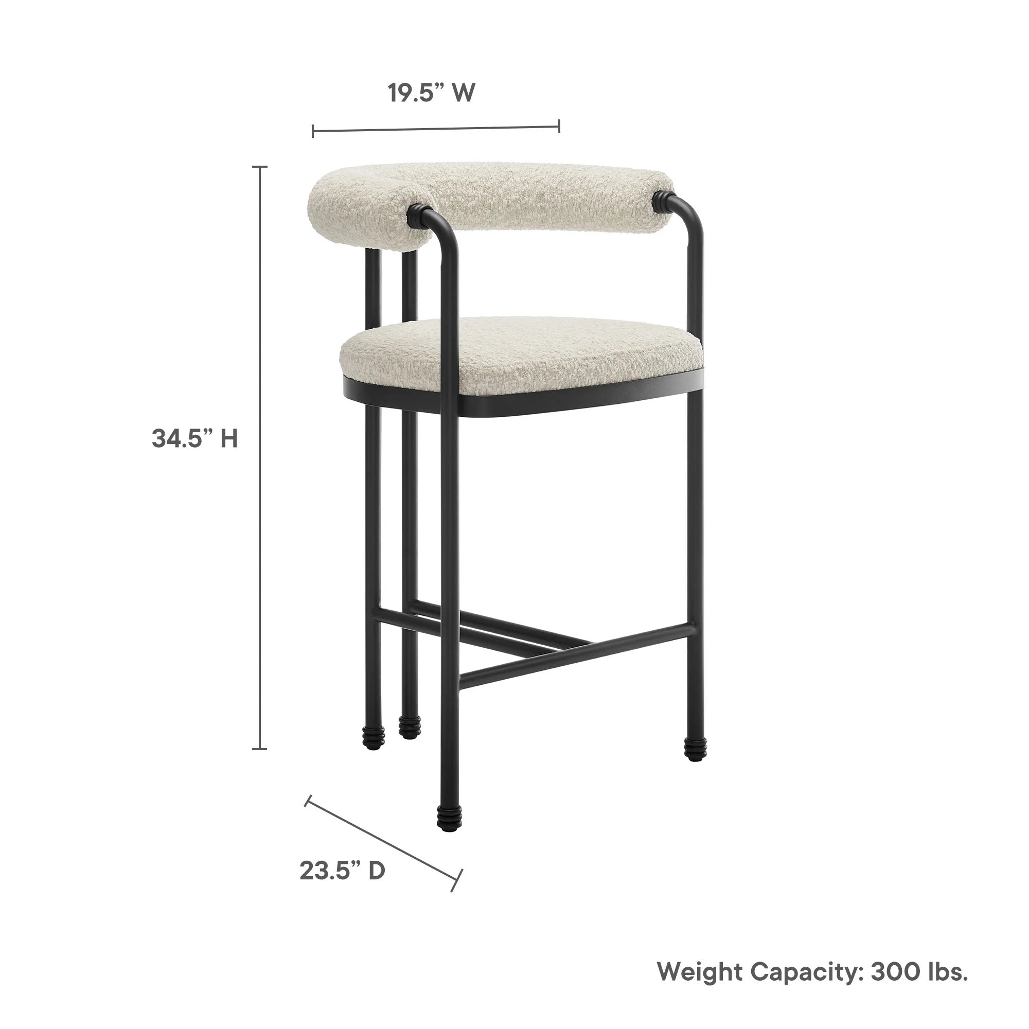 Turin Curved Back Boucle and Metal Counter Stool