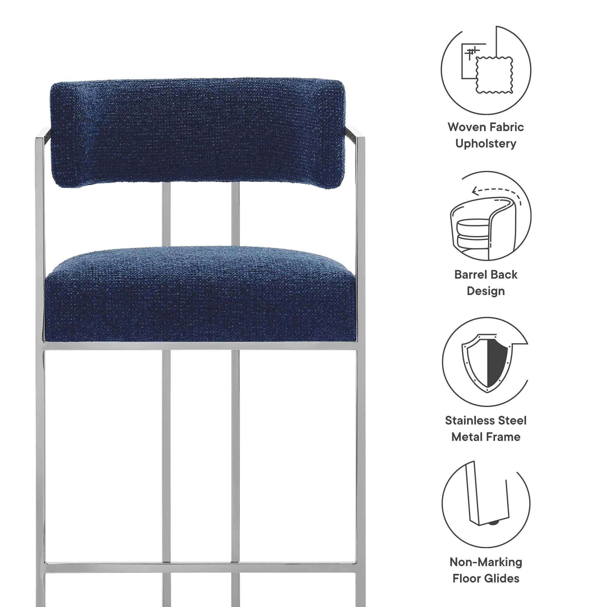 Huron Curved Back Fabric and Metal Counter Stool