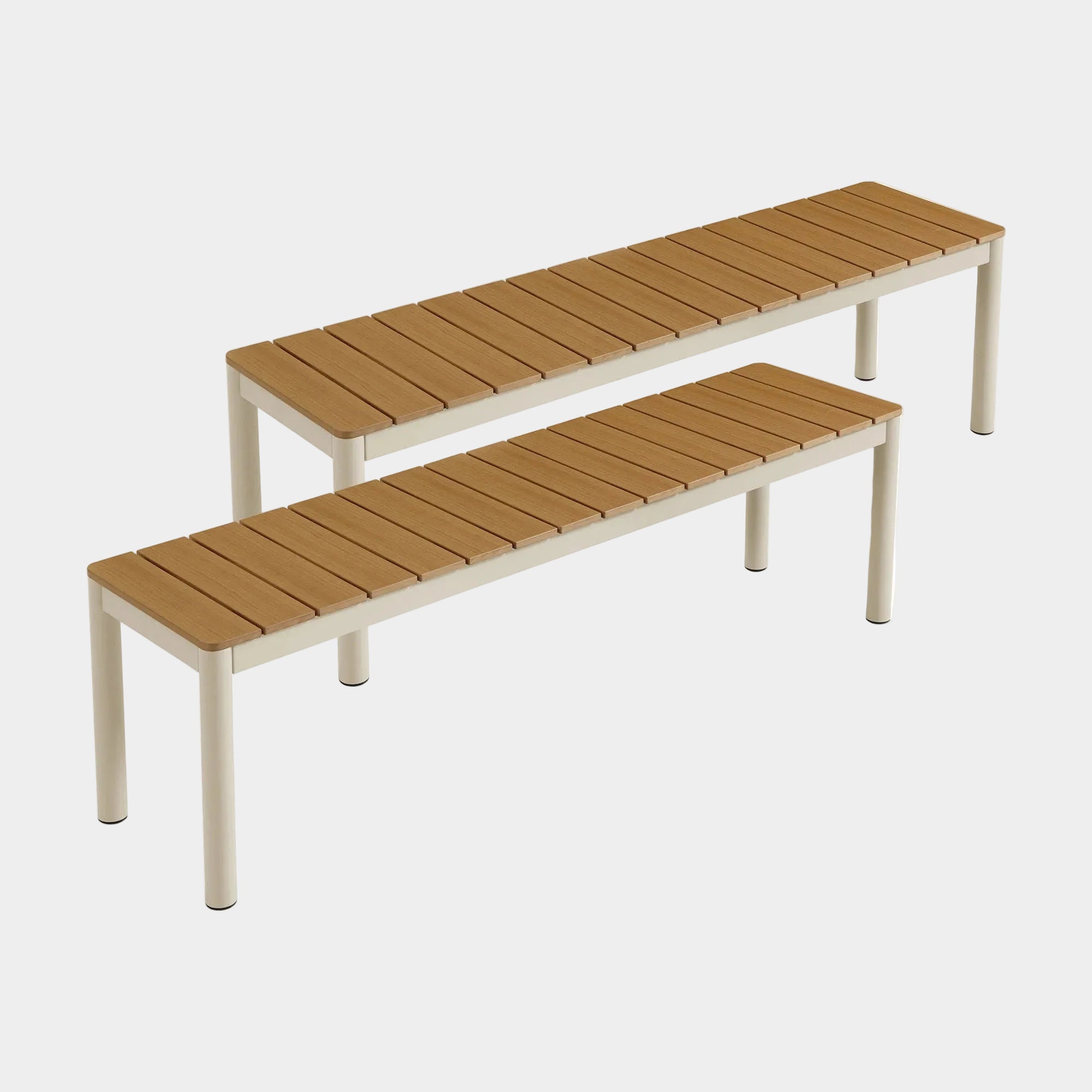 Finn Outdoor Patio Aluminum Bench with Faux Wood Top Set of 2 in Natural