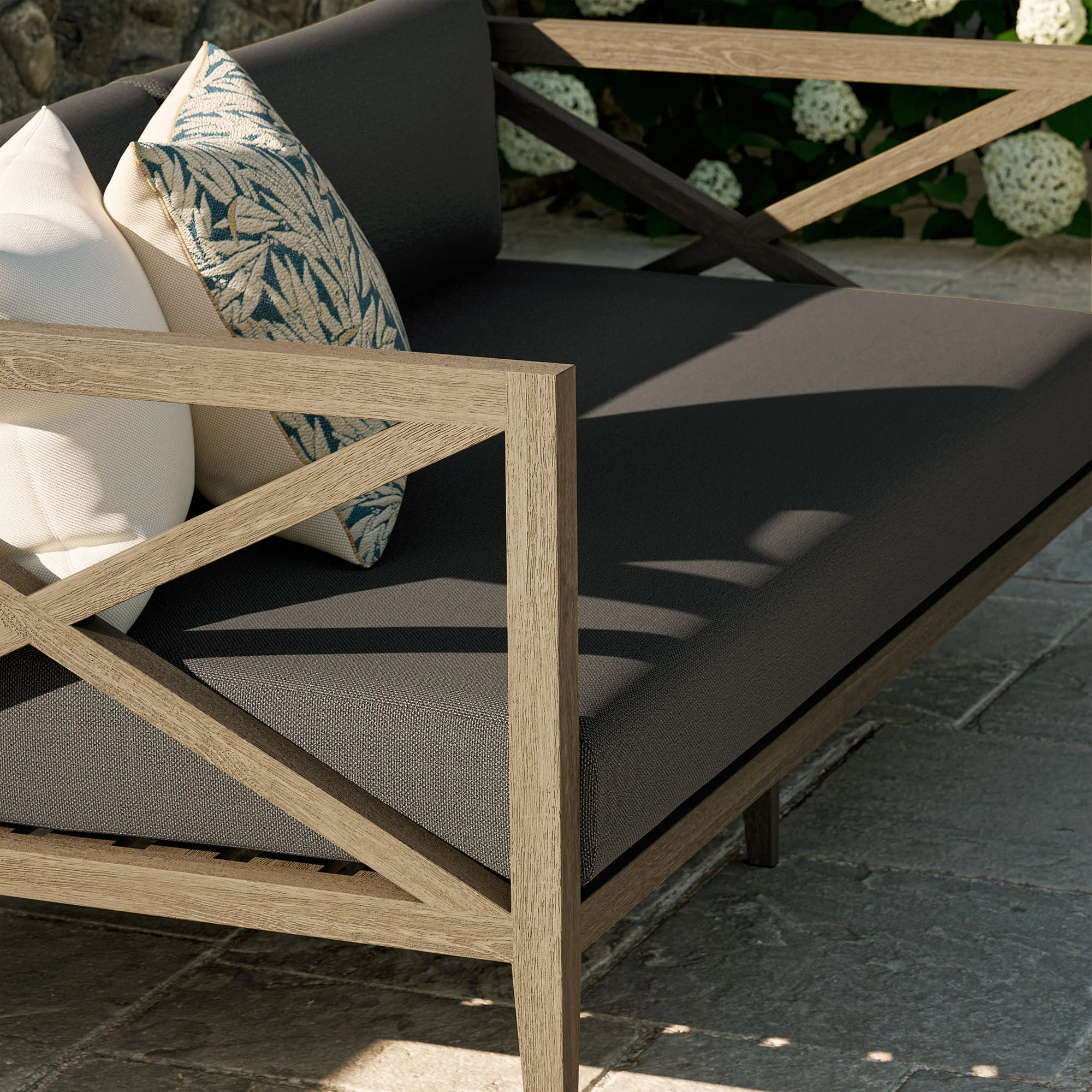 Northlake Outdoor Patio Teak Loveseat in Weathered Gray White