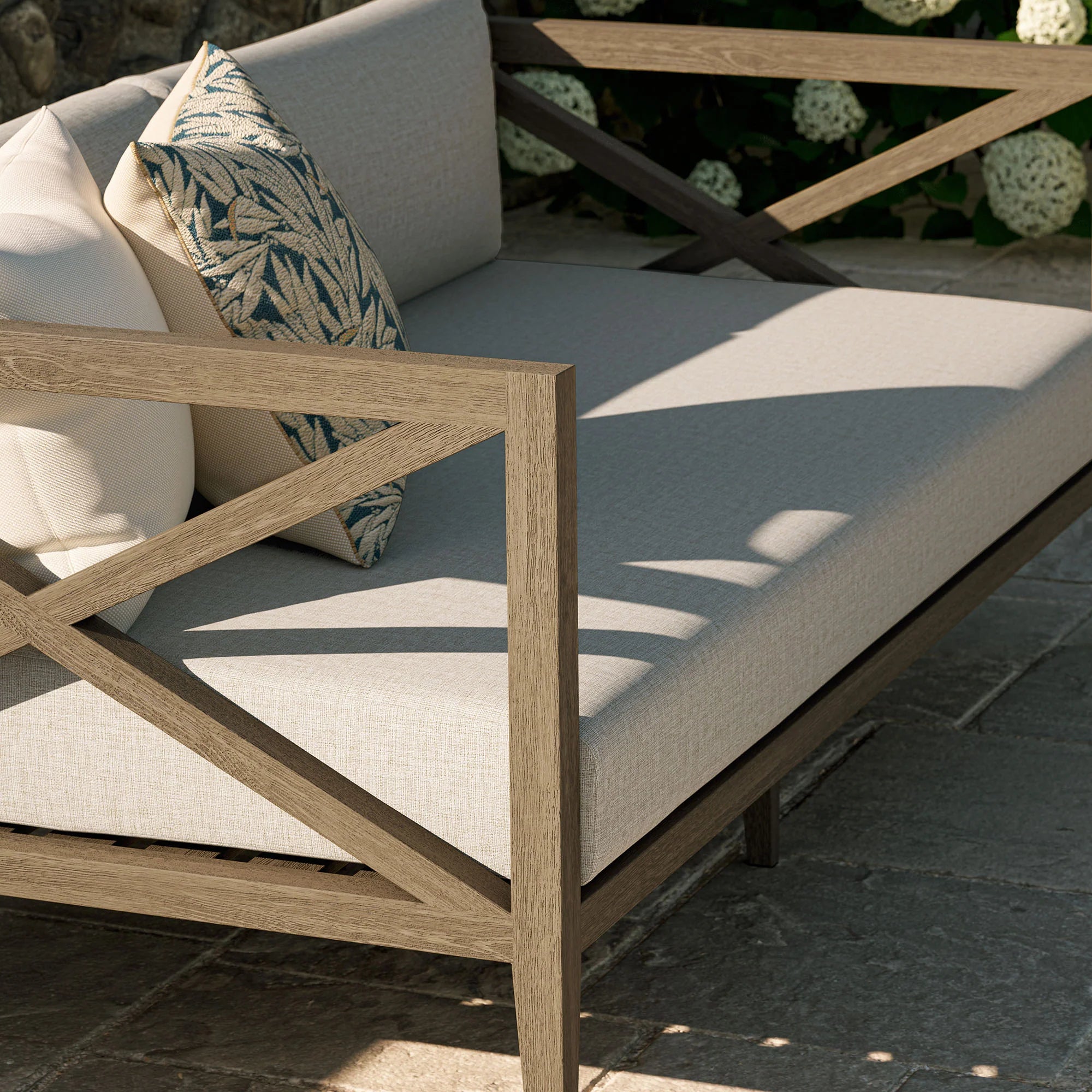 Northlake Outdoor Patio Teak Loveseat in Weathered Gray White