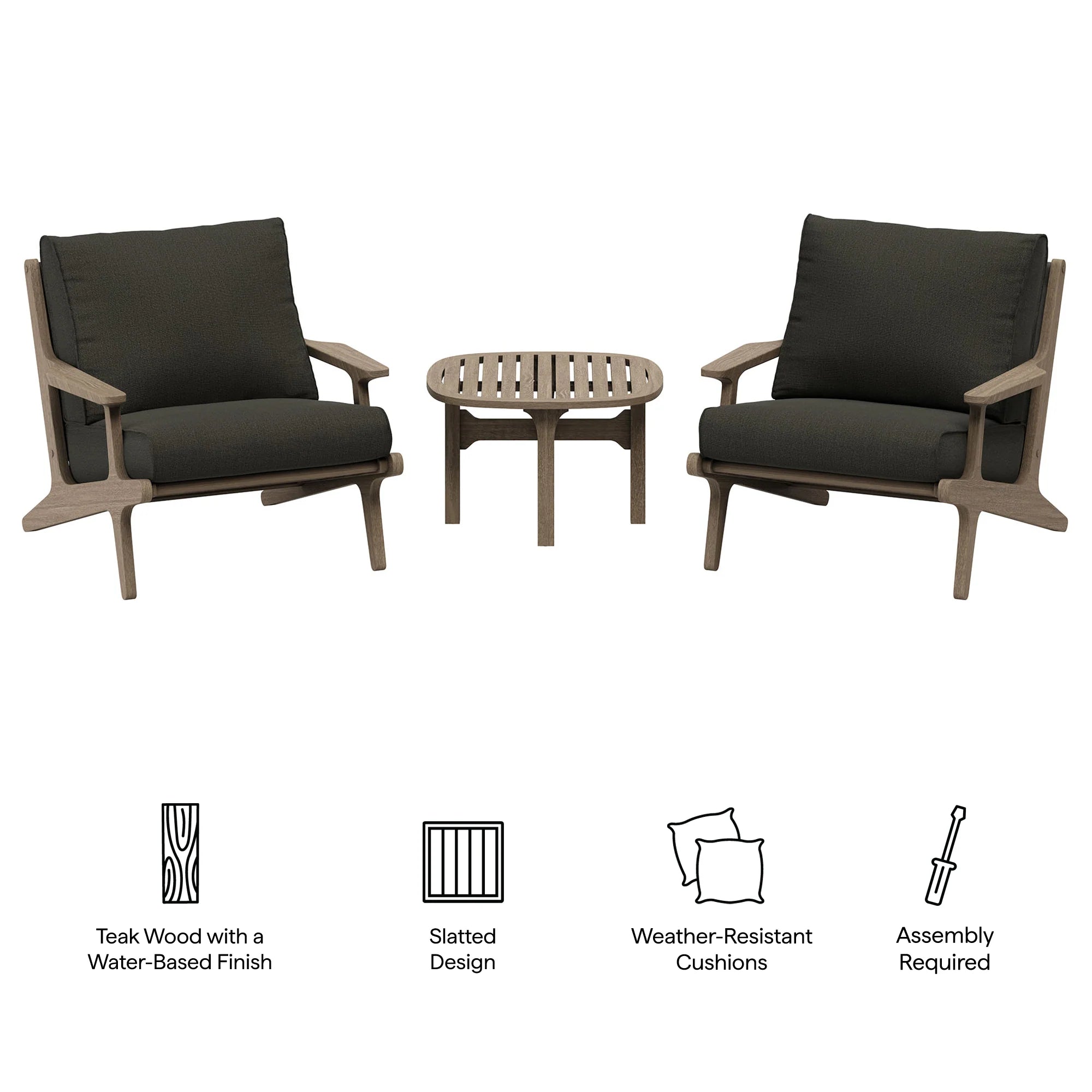 Saratoga 3-Piece Outdoor Teak Wood Furniture Set with Lounge Chairs and Side Table