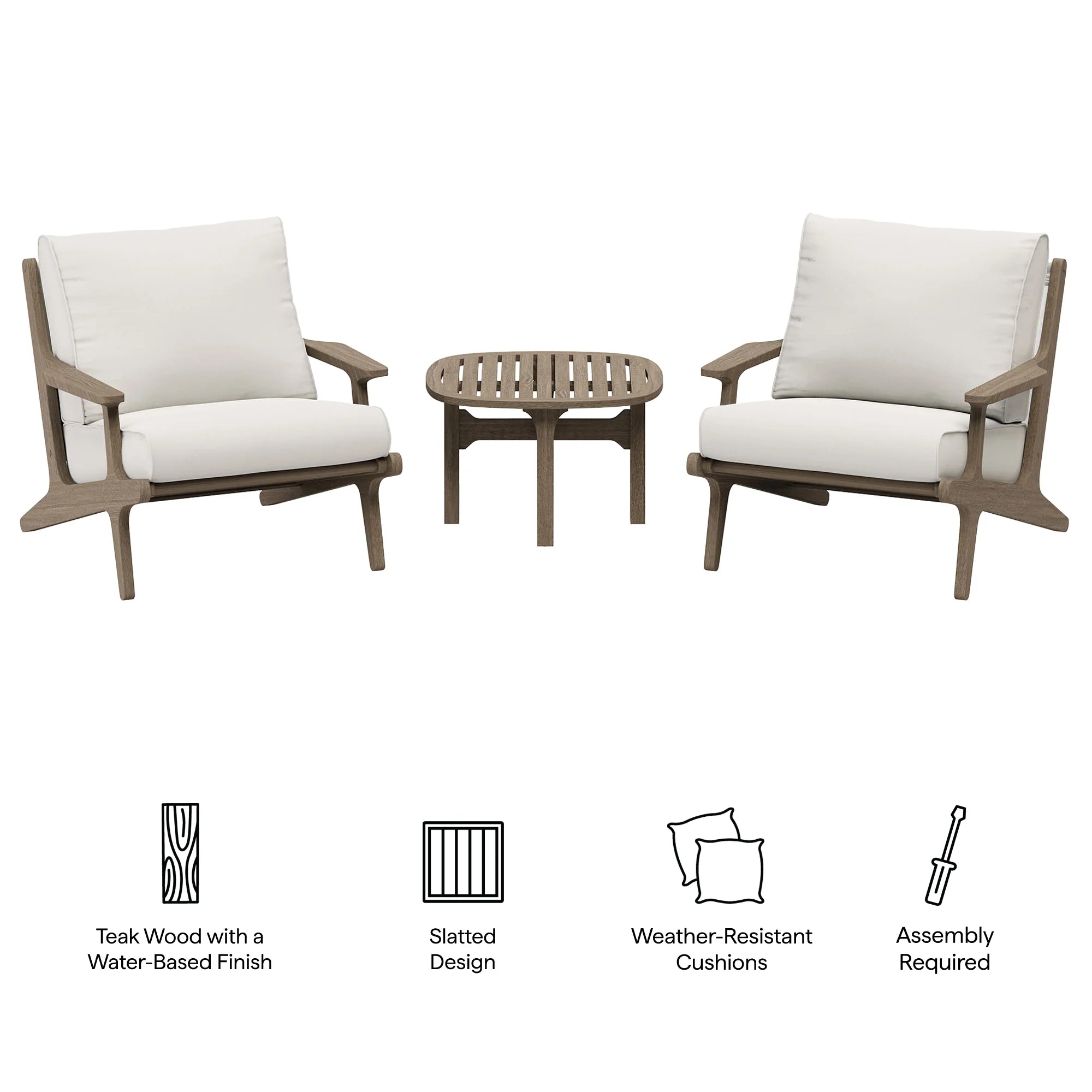 Saratoga 3-Piece Outdoor Teak Wood Furniture Set with Lounge Chairs and Side Table