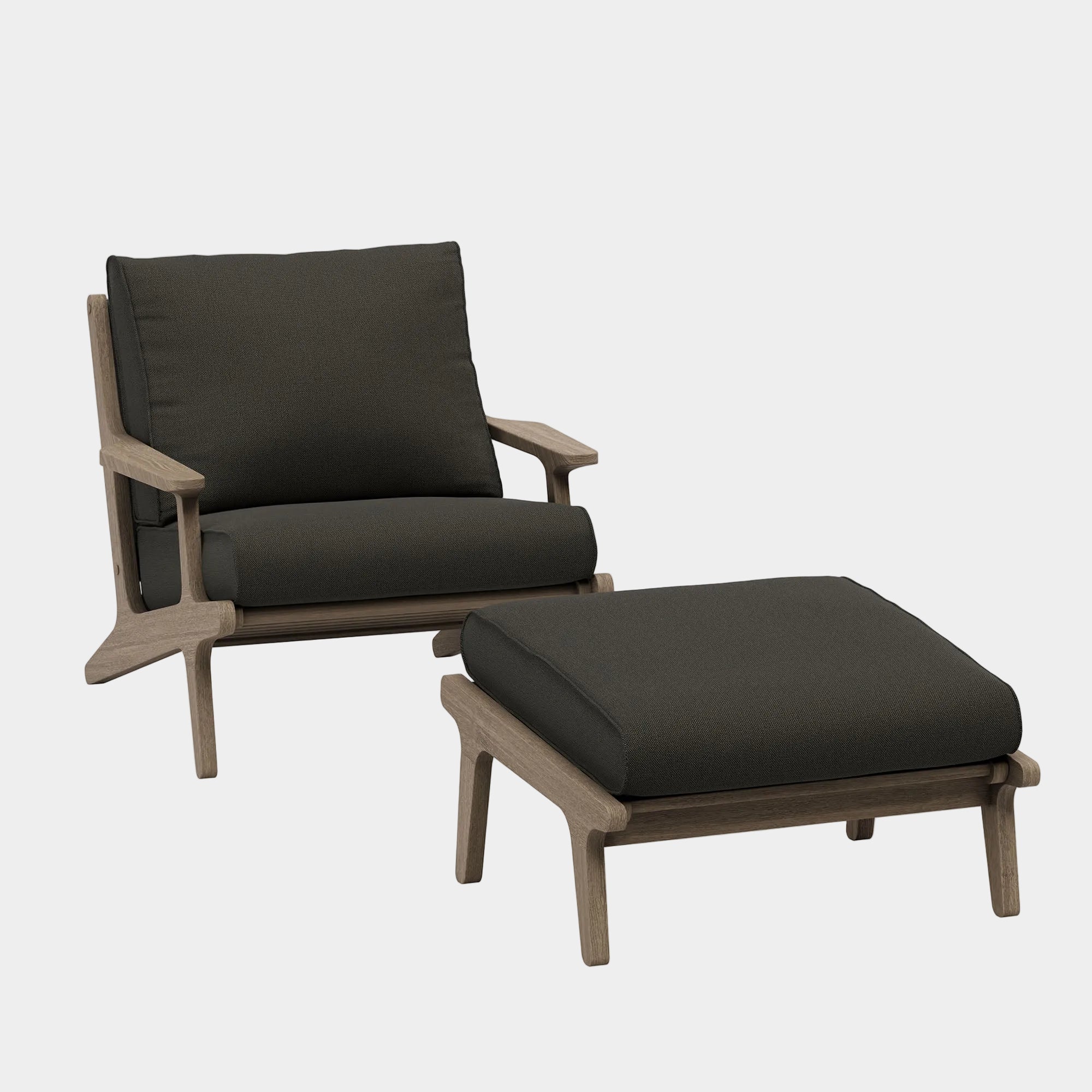 Saratoga Outdoor Patio Teak Wood Chair and Ottoman Set in Weathered