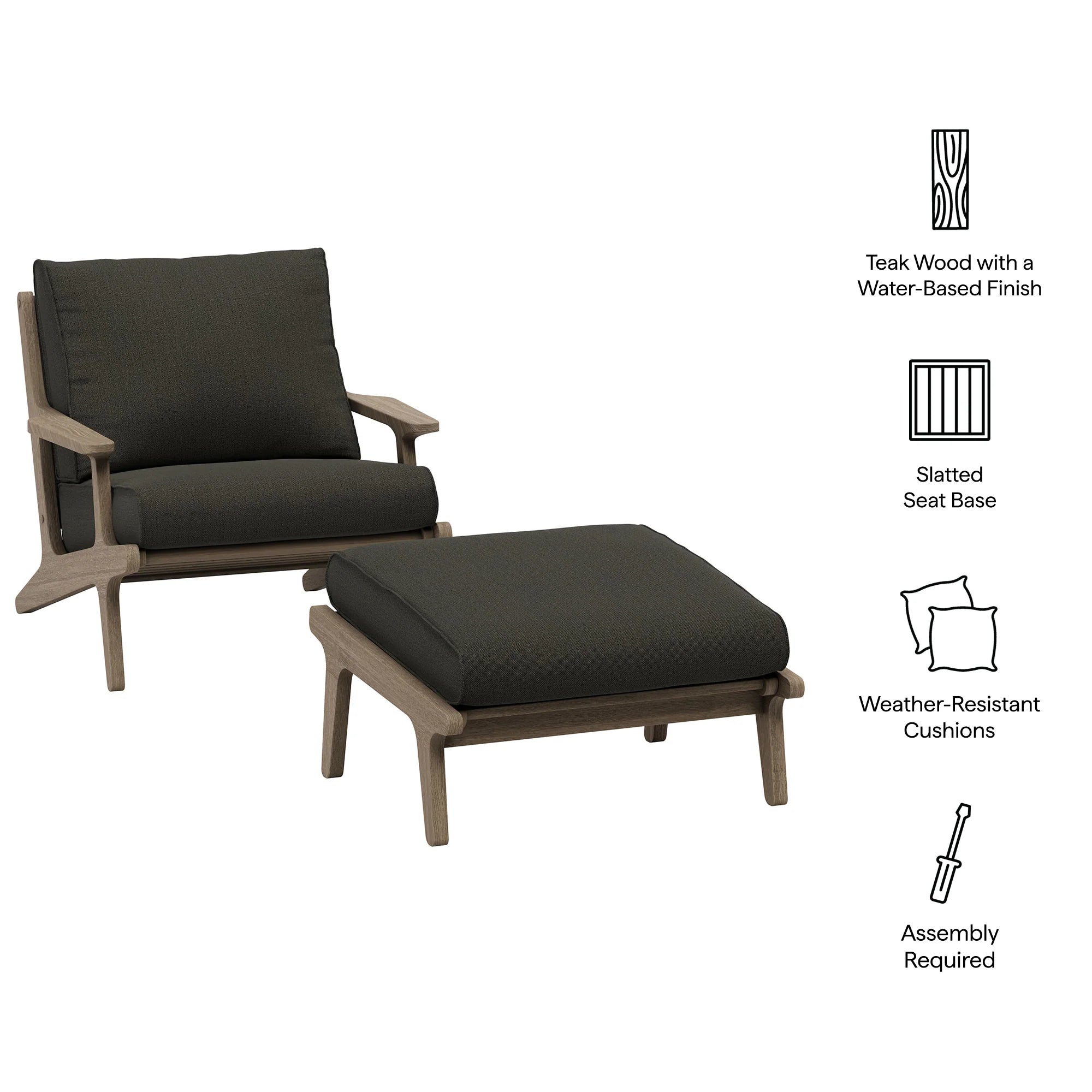 Saratoga Outdoor Patio Teak Wood Chair and Ottoman Set in Weathered