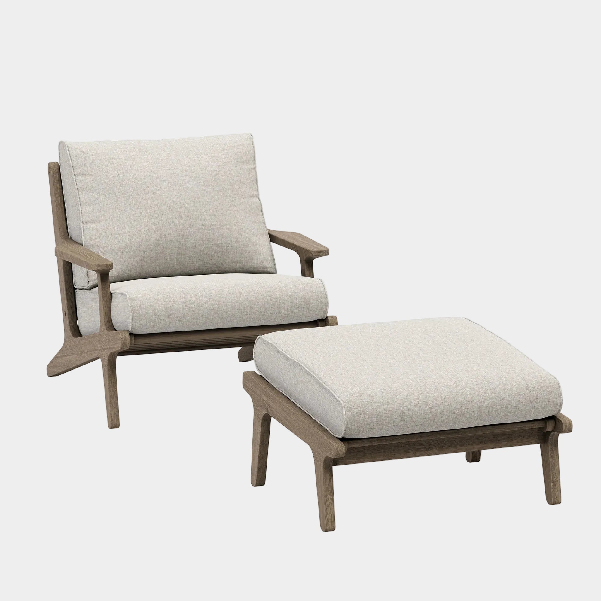 Saratoga Outdoor Patio Teak Wood Chair and Ottoman Set in Weathered