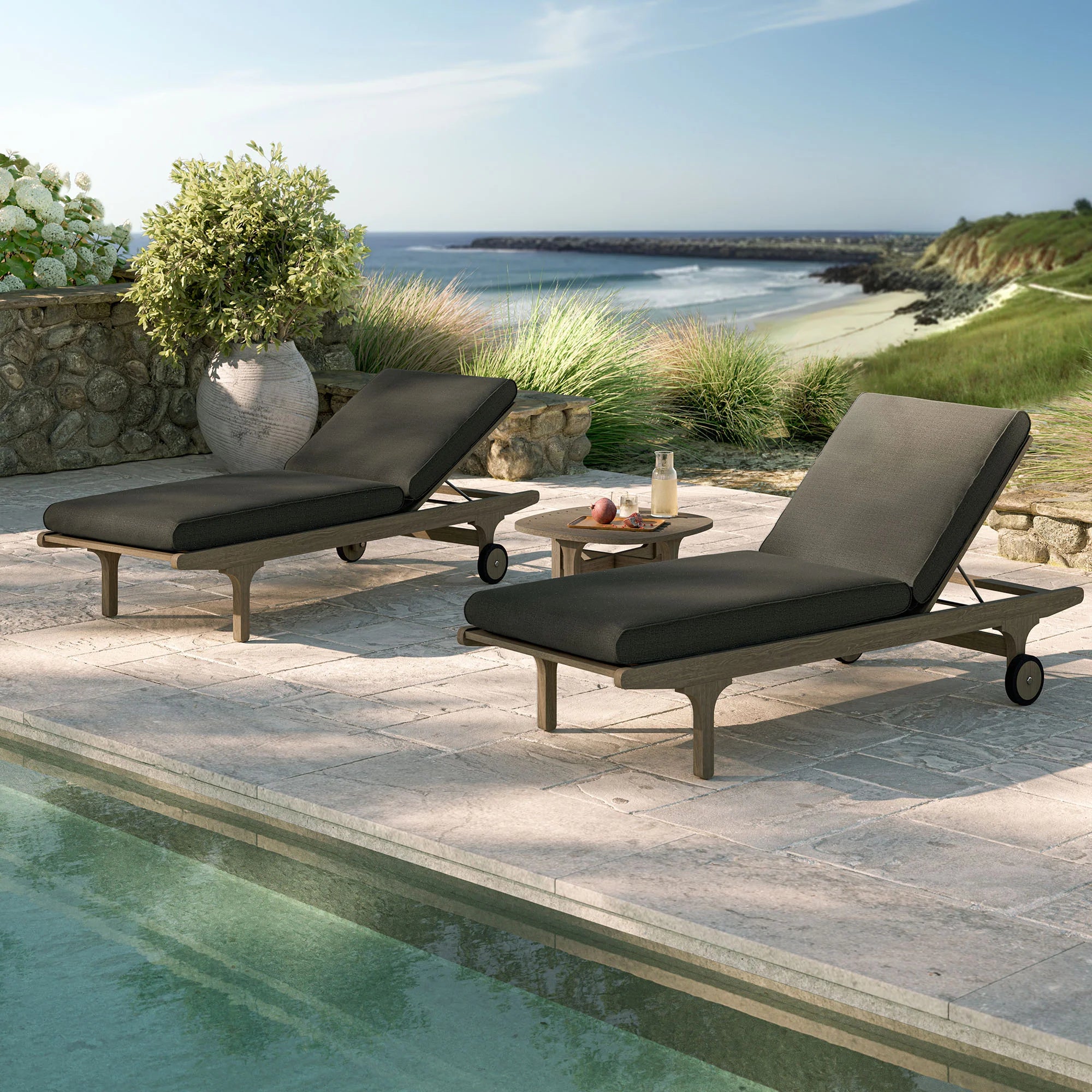 Saratoga Outdoor Teak Wood 3-Piece Chaise Lounge