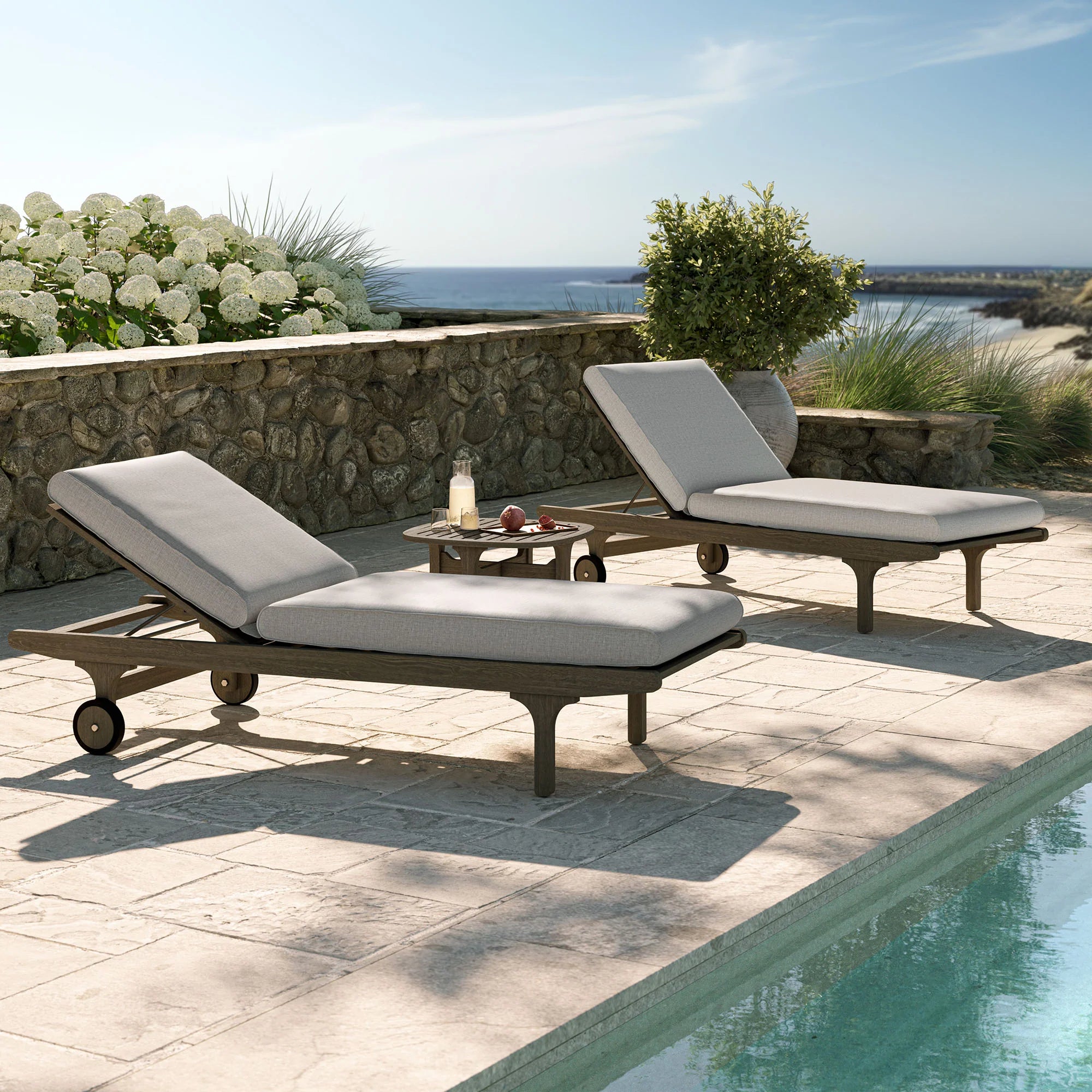 Saratoga Outdoor Teak Wood 3-Piece Chaise Lounge