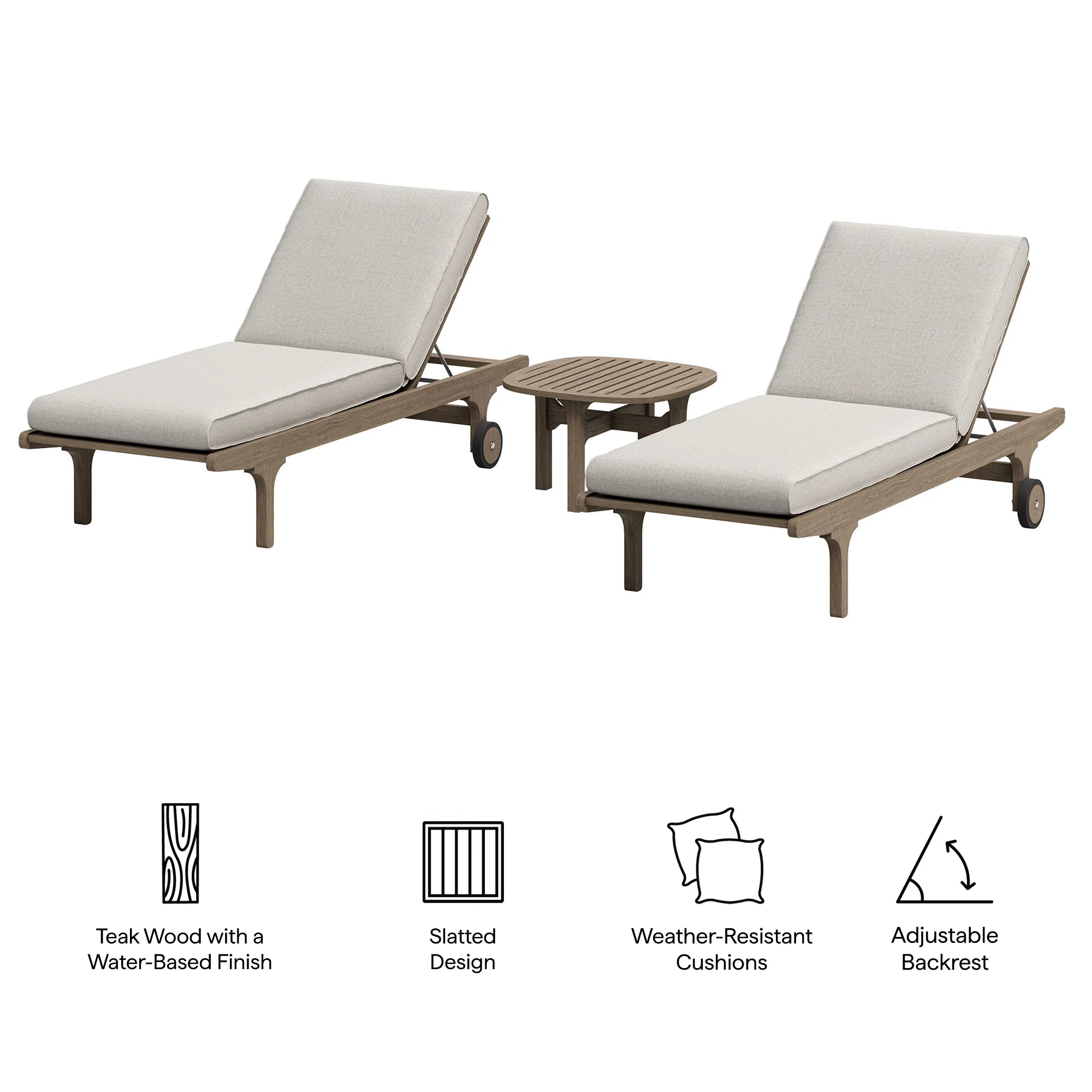 Saratoga Outdoor Teak Wood 3-Piece Chaise Lounge