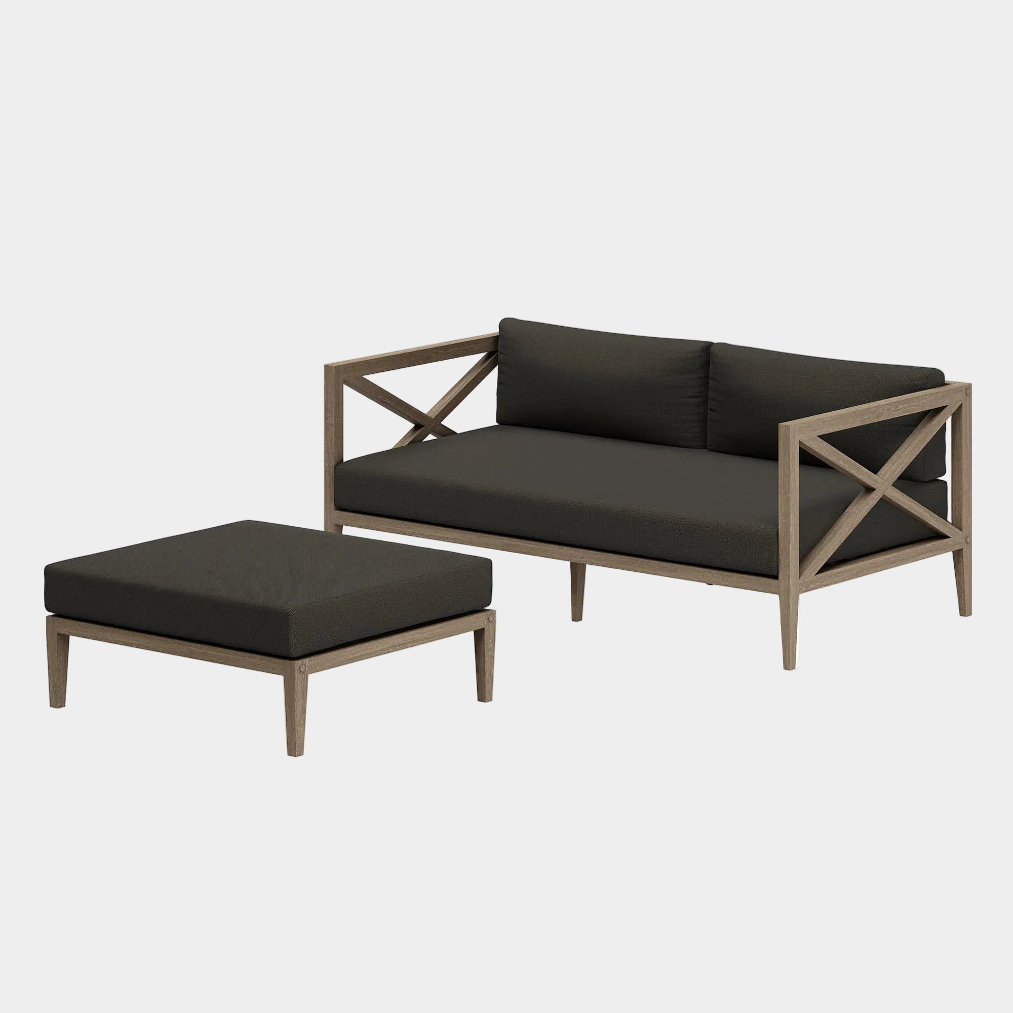 Northlake Outdoor Teak Wood Loveseat and Ottoman Set