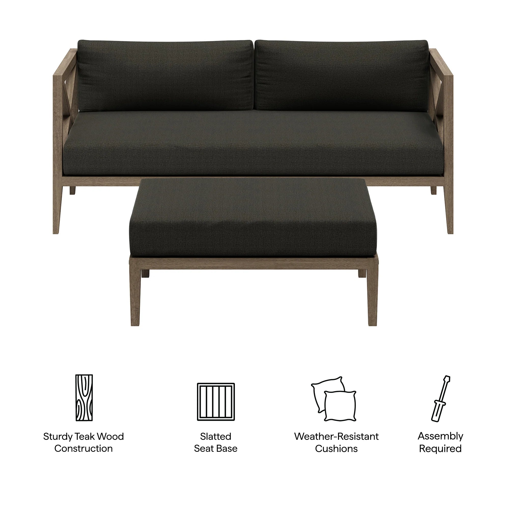 Northlake Outdoor Teak Wood Loveseat and Ottoman Set