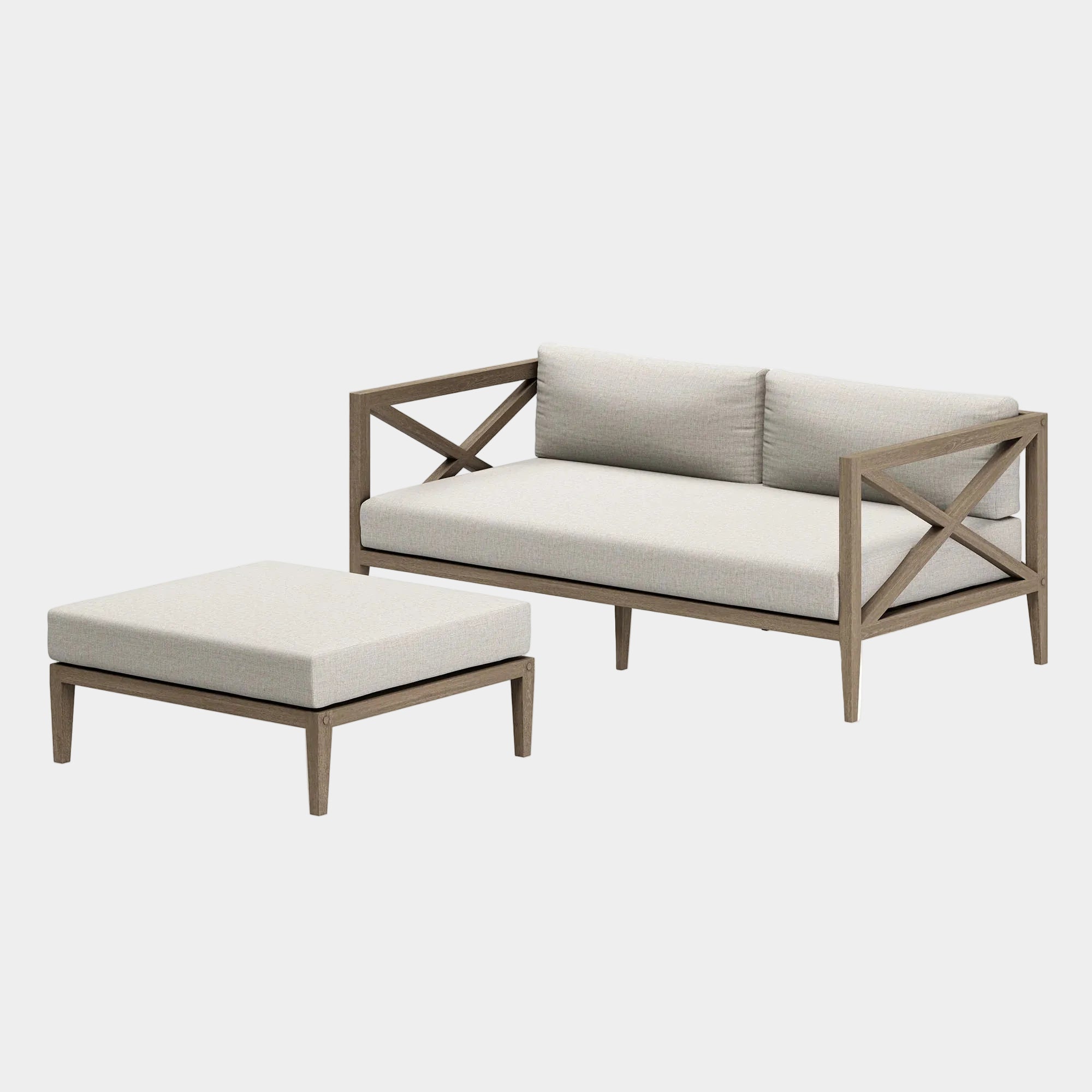 Northlake Outdoor Teak Wood Loveseat and Ottoman Set