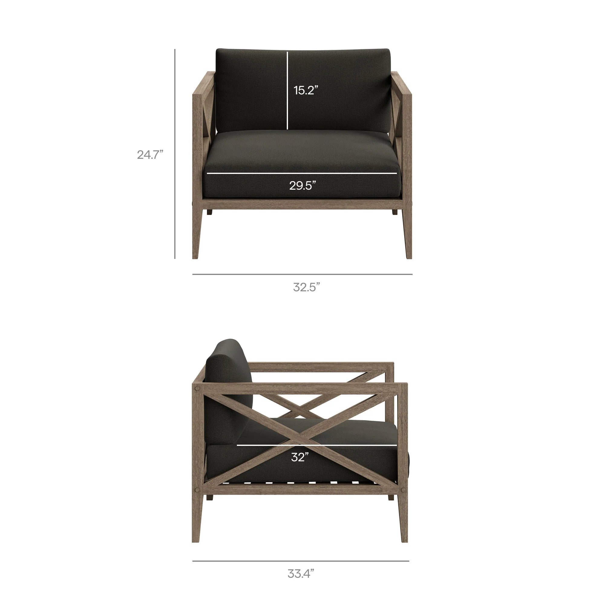 Northlake 3-Piece Outdoor Teak Wood Furniture Set with Armchair and Side Table