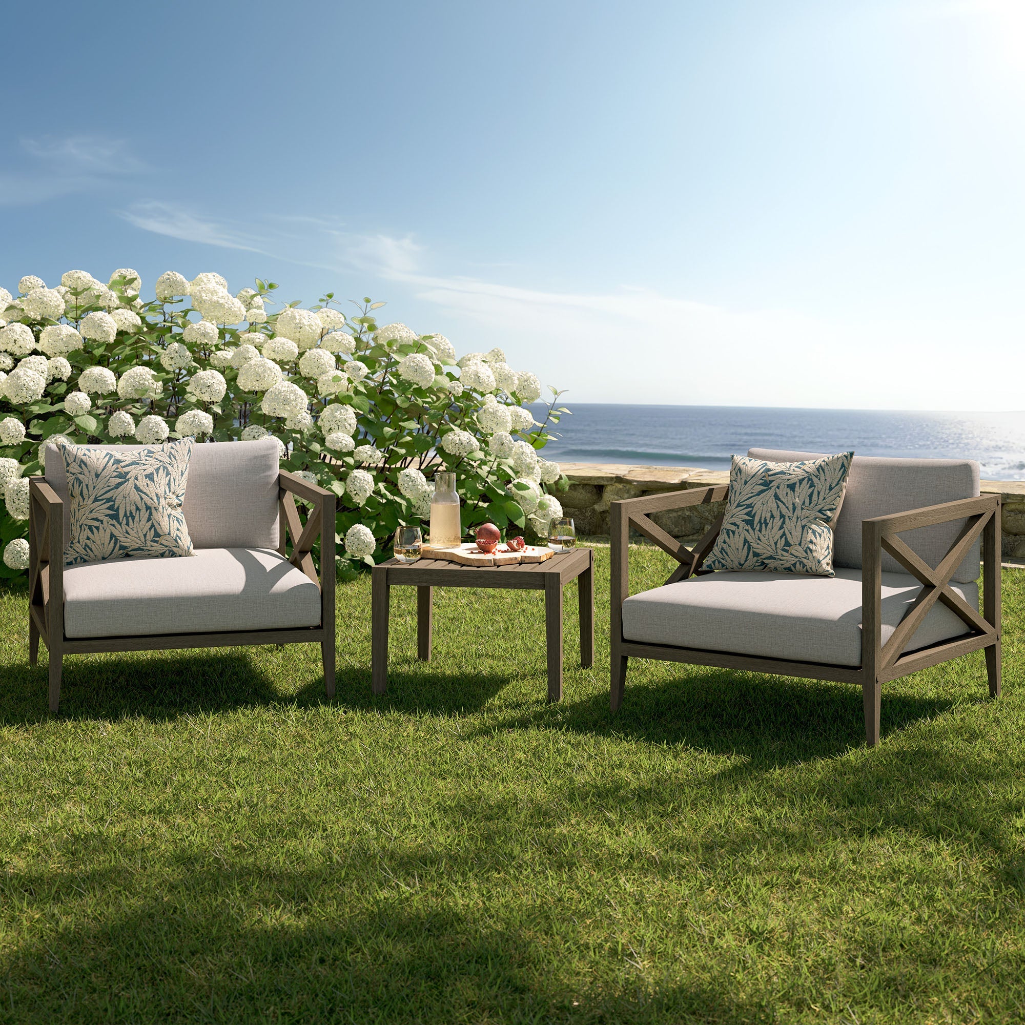 Northlake 3-Piece Outdoor Teak Wood Furniture Set with Armchair and Side Table
