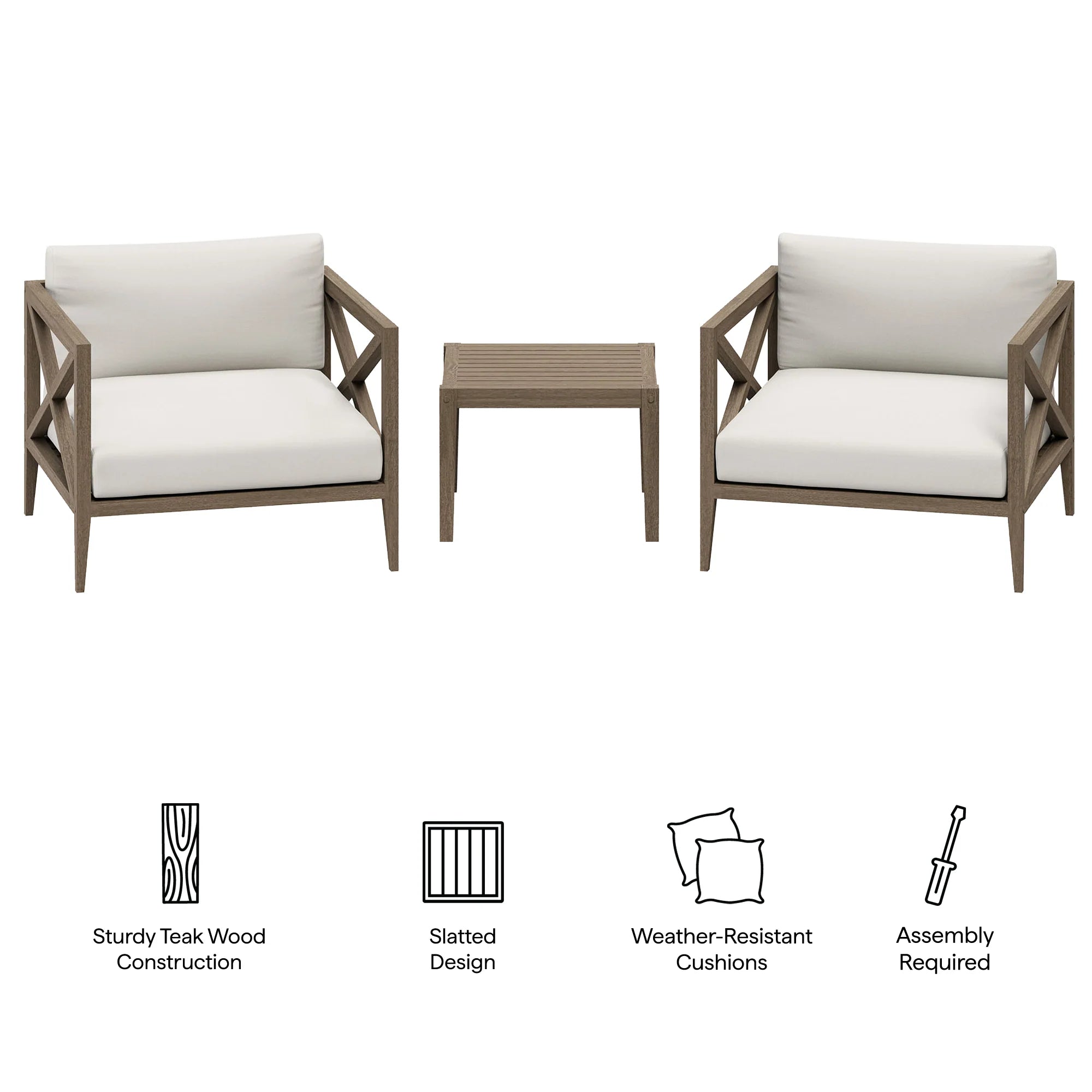Northlake 3-Piece Outdoor Teak Wood Furniture Set with Armchair and Side Table