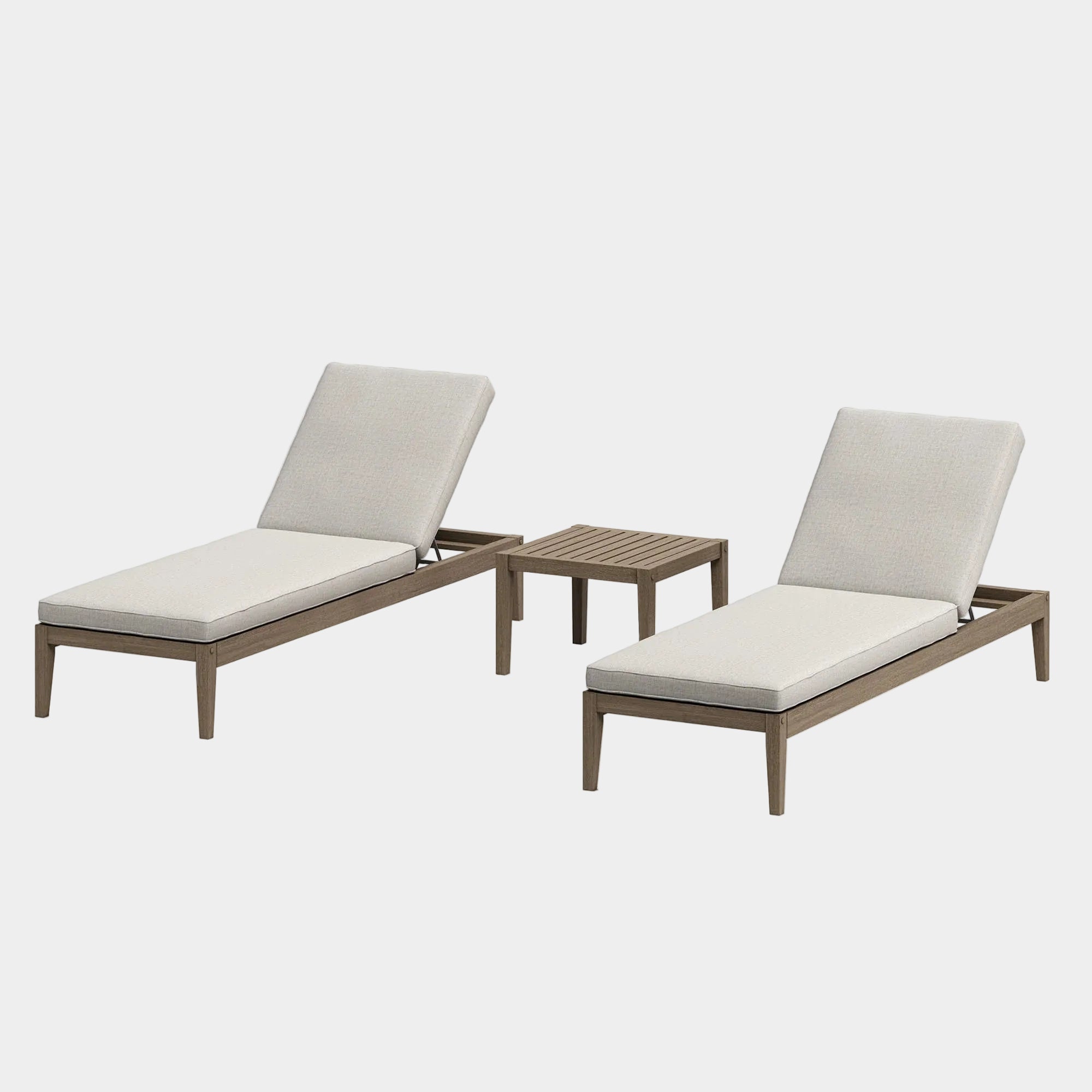 Northlake 3-Piece Outdoor Teak Wood Furniture Set with Chaise Lounges and Side Table