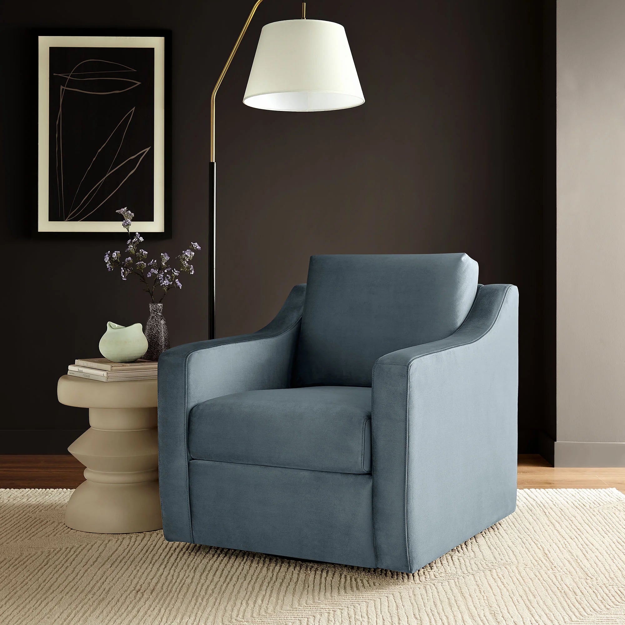 Fauteuil de salon en velours Ponder Performance