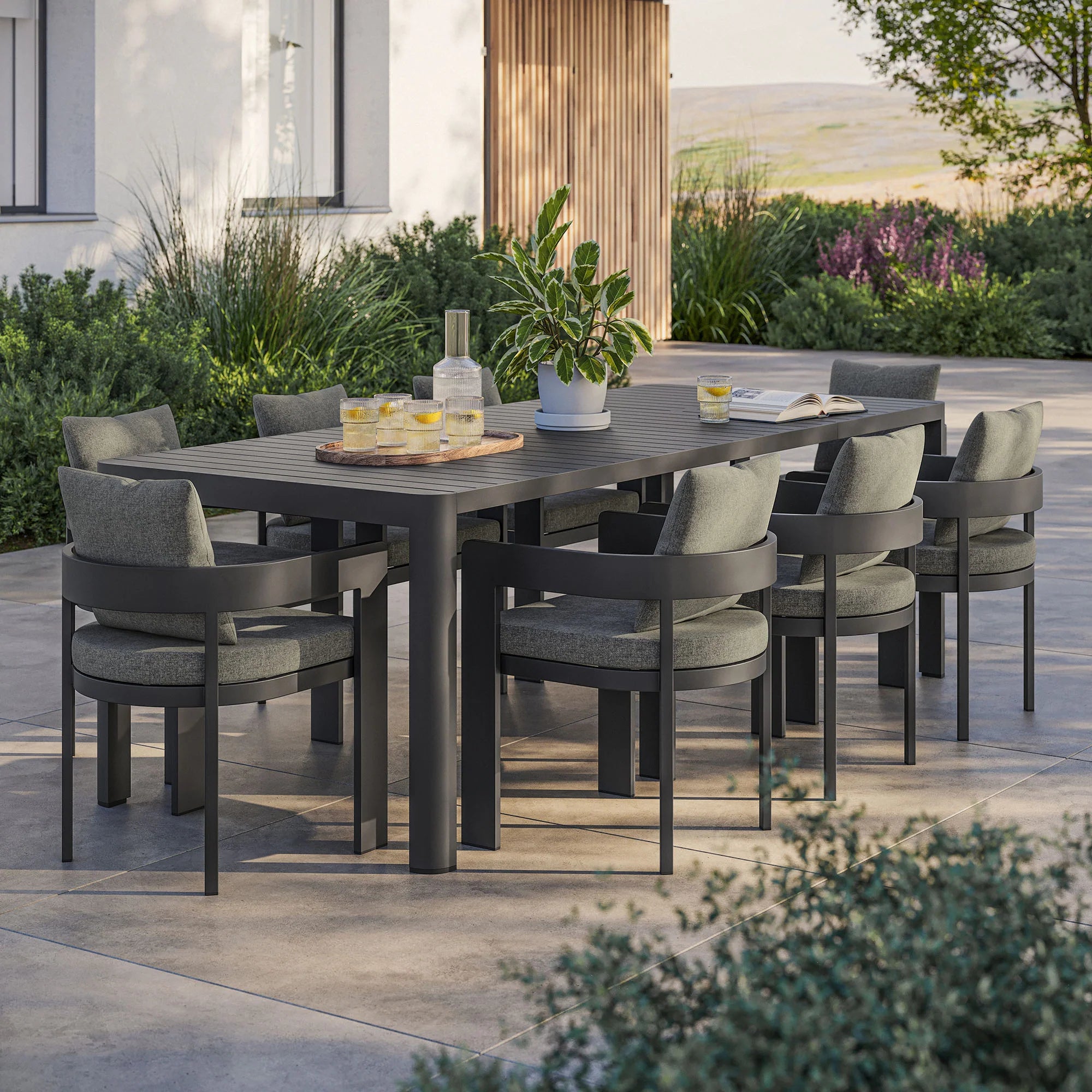 Tahoe 9-Piece Outdoor Patio Aluminum Dining Set With Extendable Table