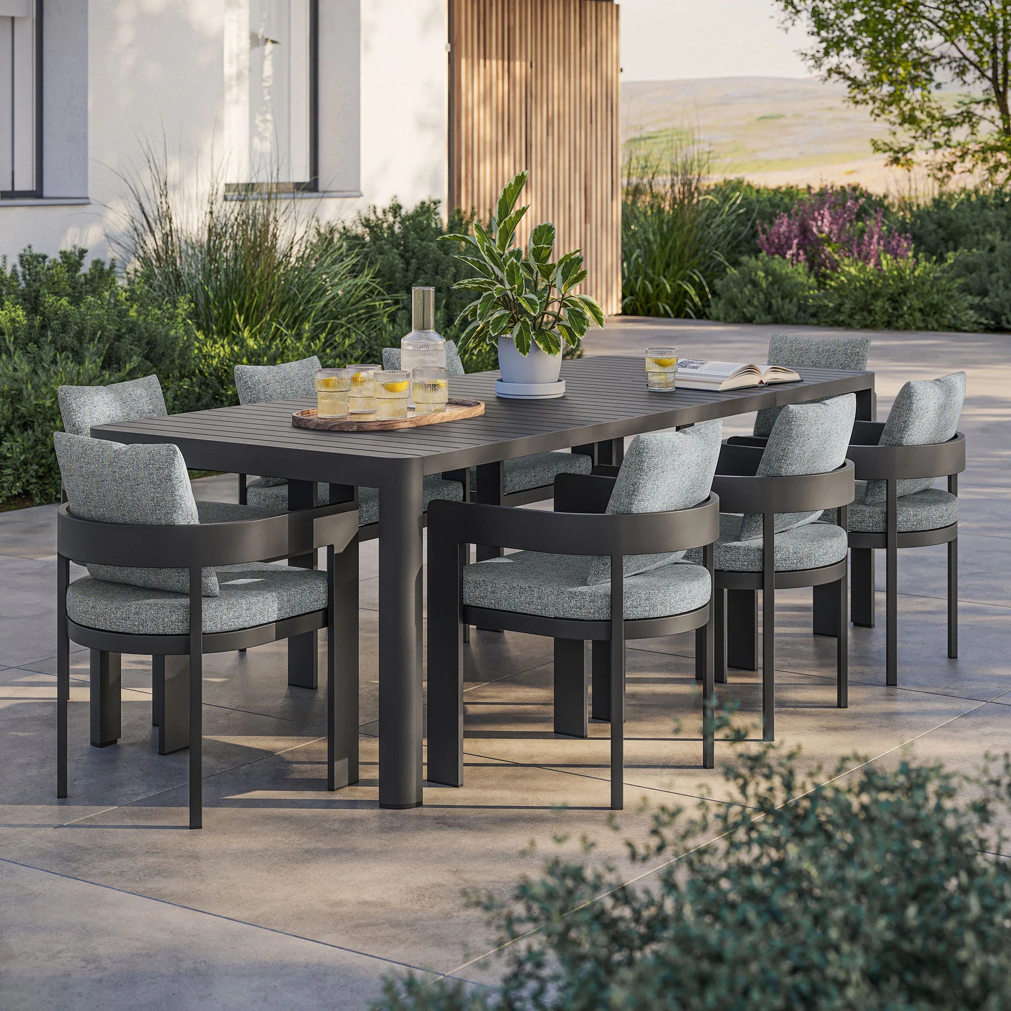 Tahoe 9-Piece Outdoor Patio Aluminum Dining Set With Extendable Table