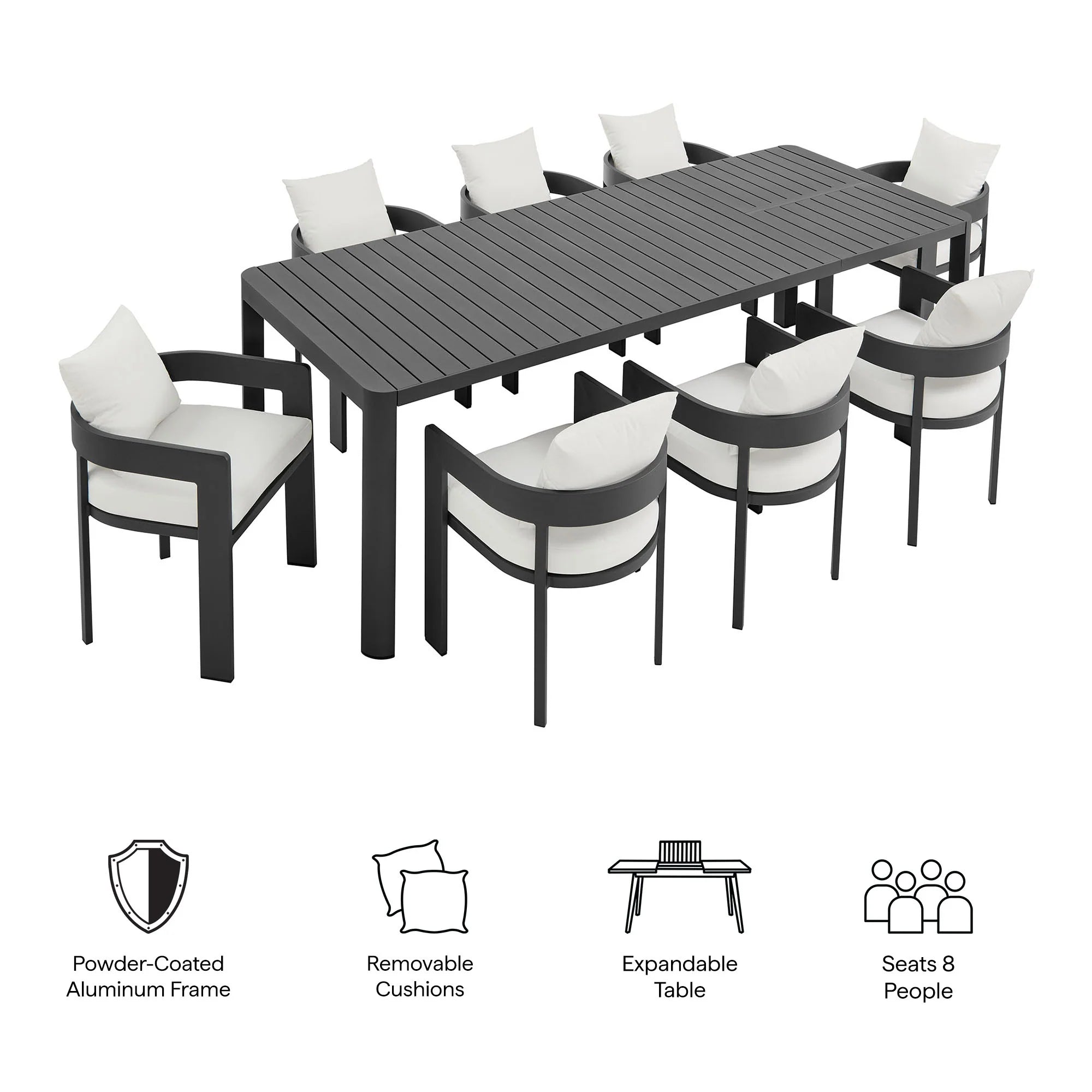 Tahoe 9-Piece Outdoor Patio Aluminum Dining Set With Extendable Table