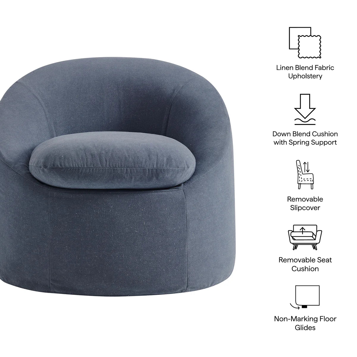 Sadie Slipcovered Linen-Blend Round Accent Chair