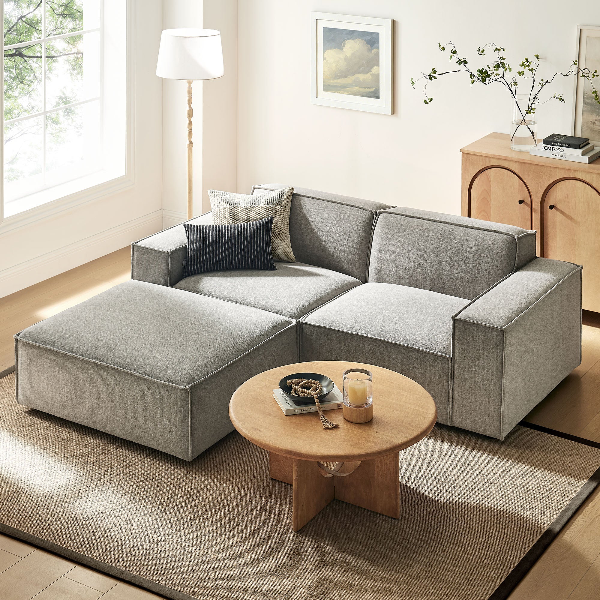Restore 3-Piece Performance Fabric Upholstered Modular Loveseat with Ottoman