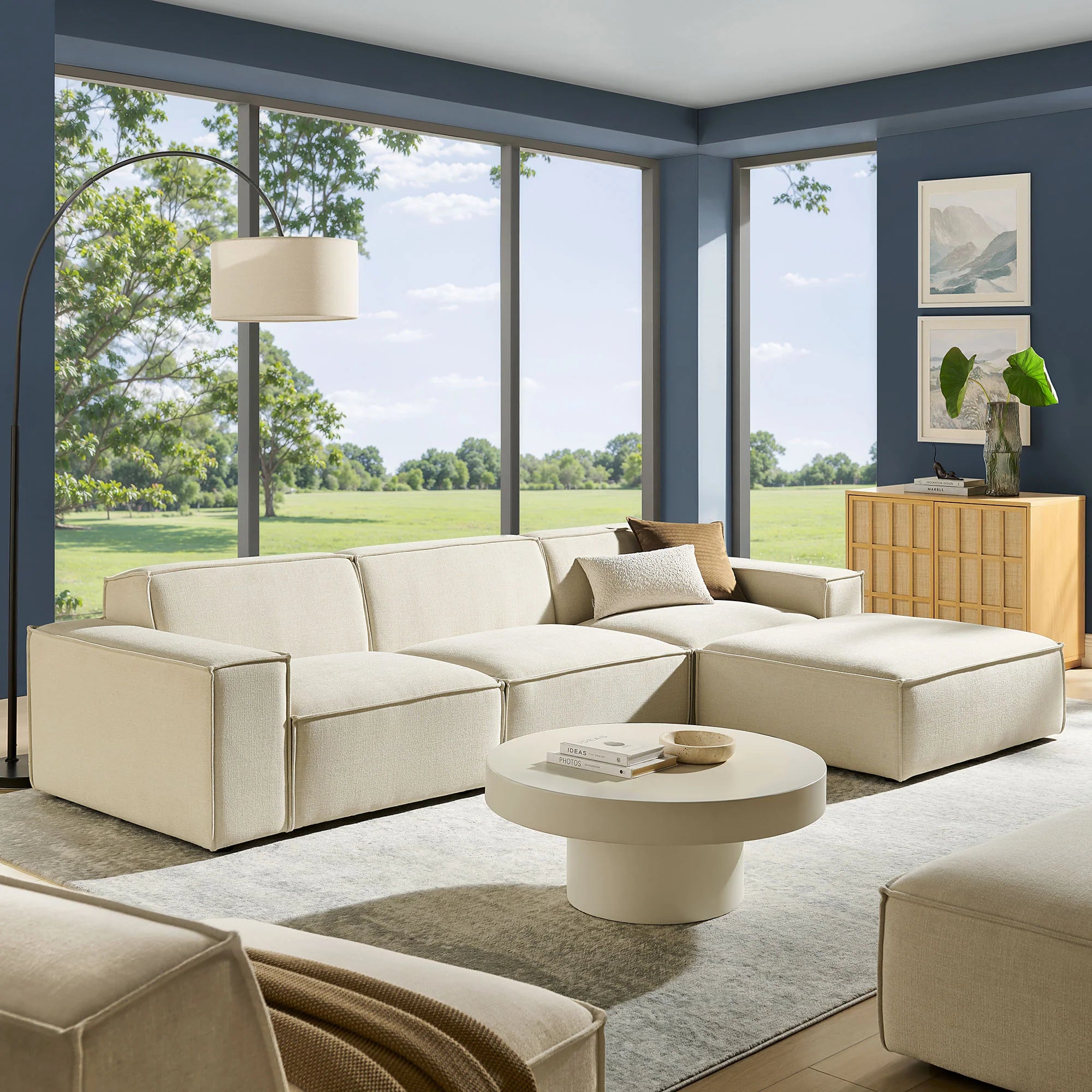 Restore 4-Piece Performance Fabric Upholstered Modular Sofa Set with Ottoman