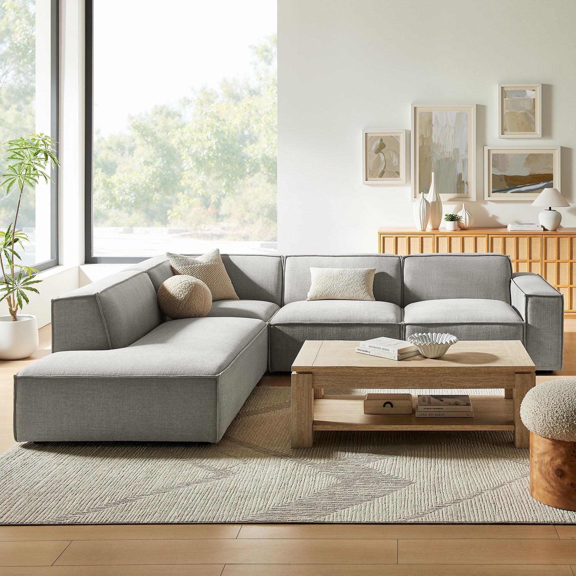 Restore 4-Piece Performance Fabric Upholstered Modular L-Shaped Sofa