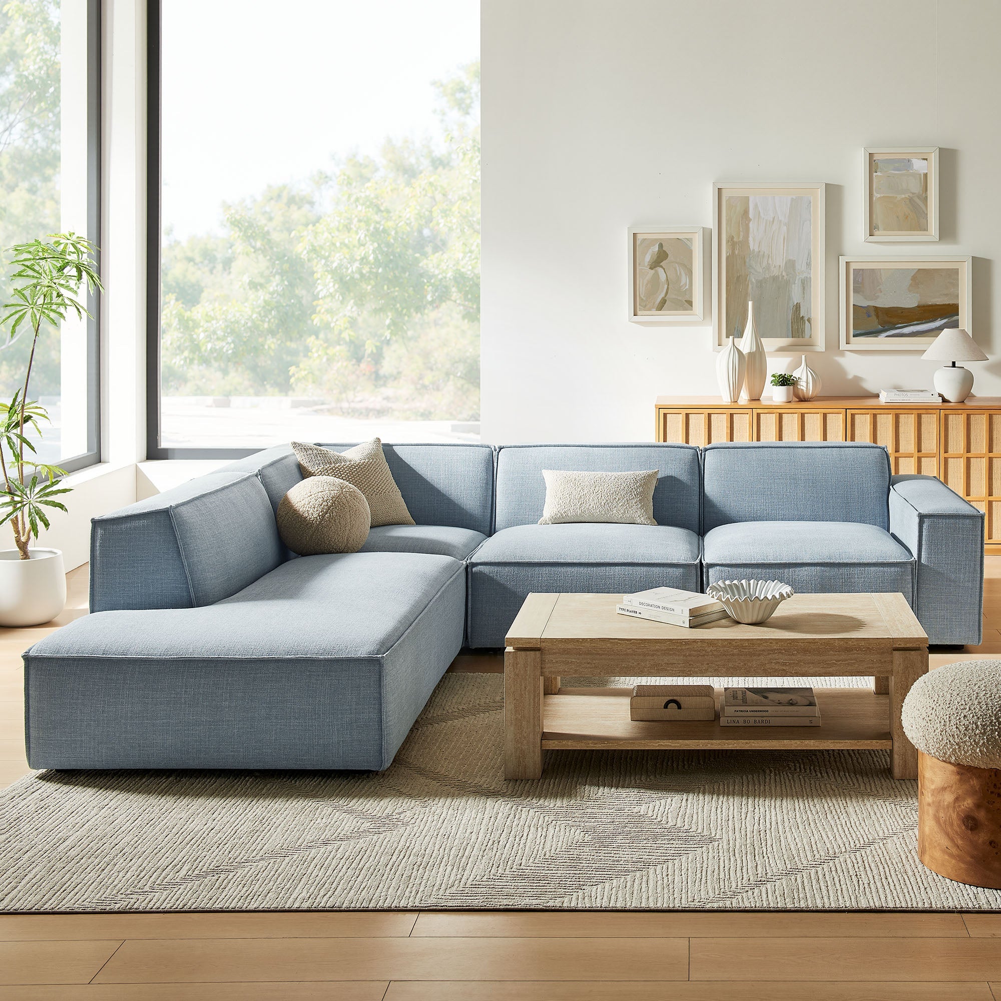 Restore 4-Piece Performance Fabric Upholstered Modular L-Shaped Sofa