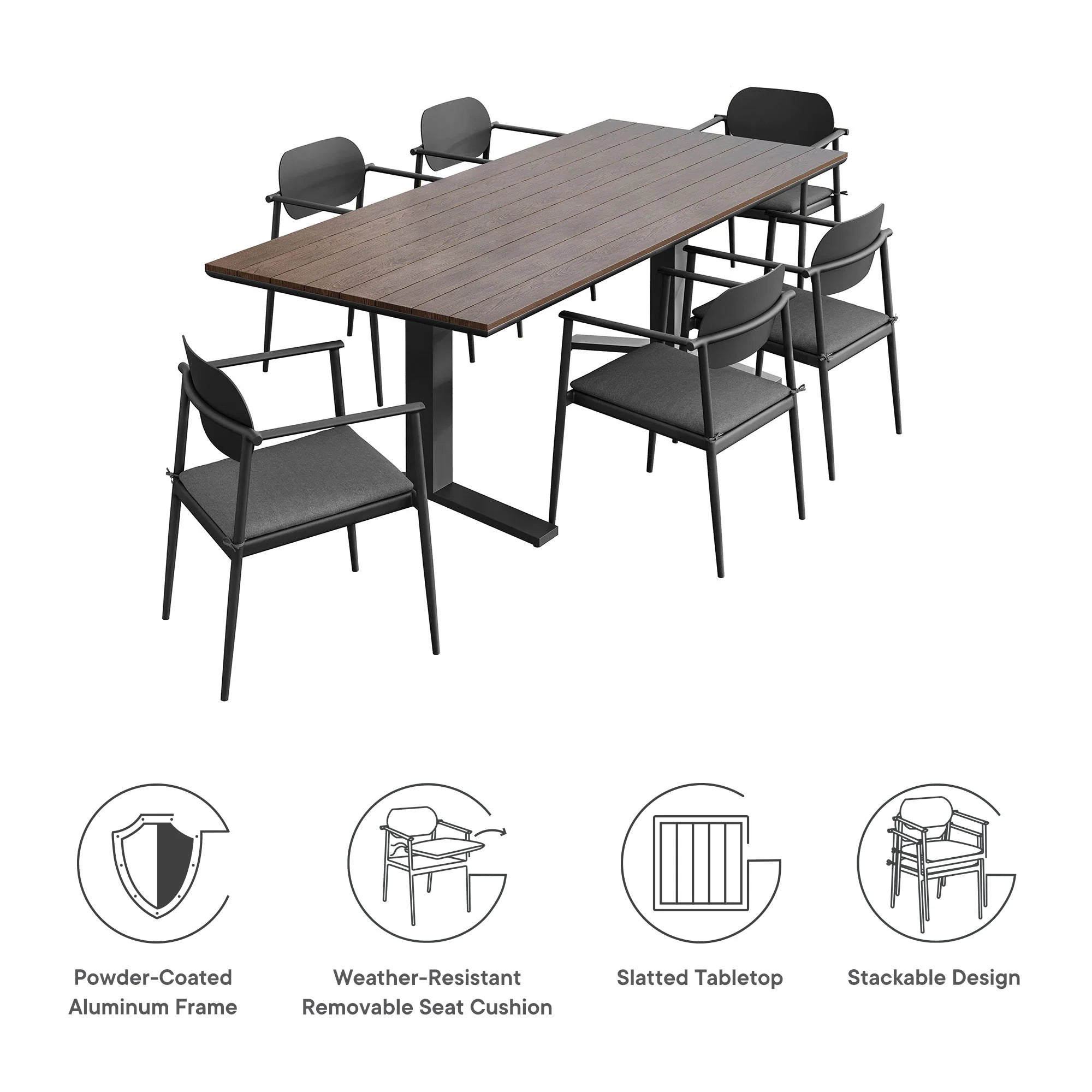 Aeris 7-Piece Outdoor Patio Aluminum Dining Set