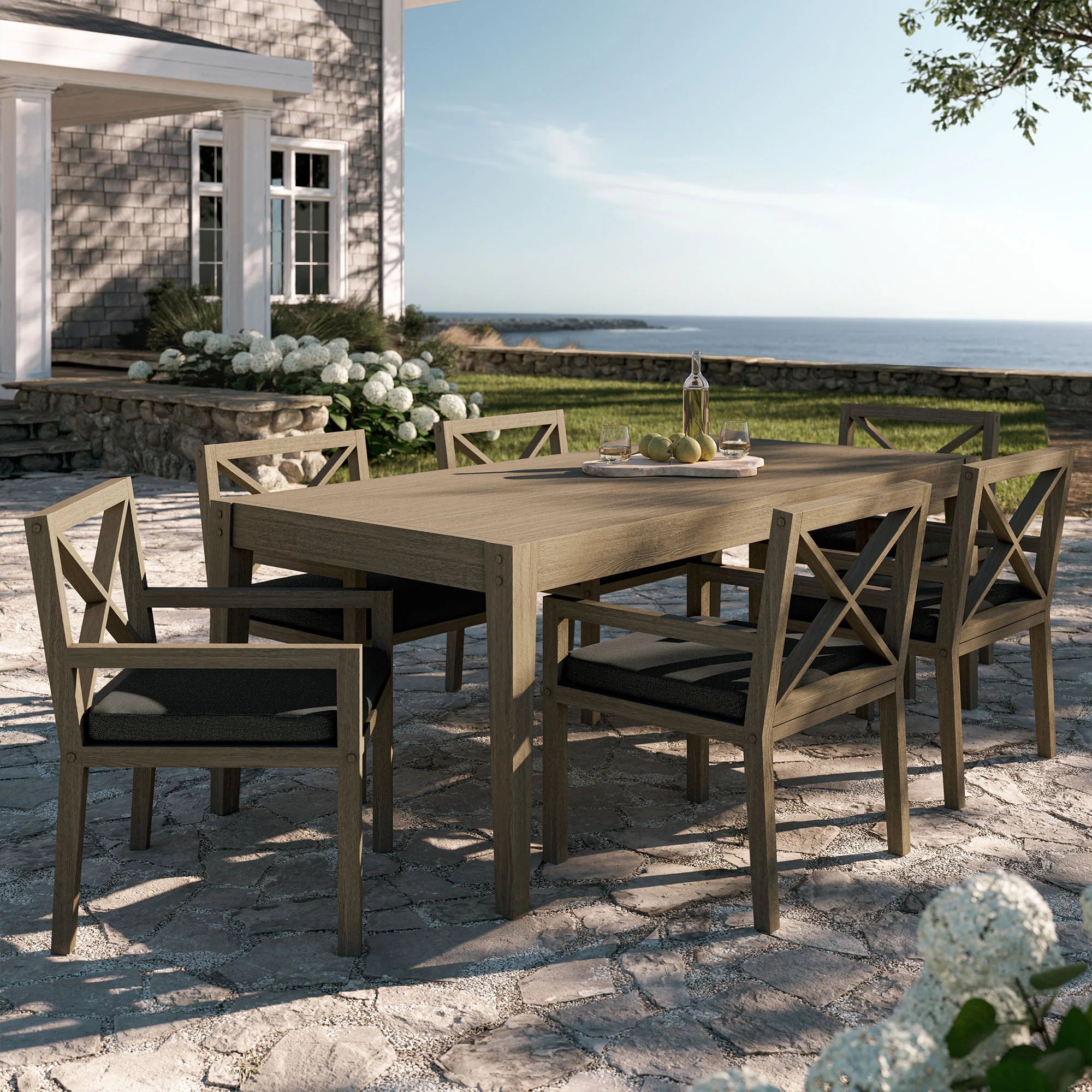Northlake 7-Piece Outdoor Patio Teak Wood Dining Set in Weathered Gray