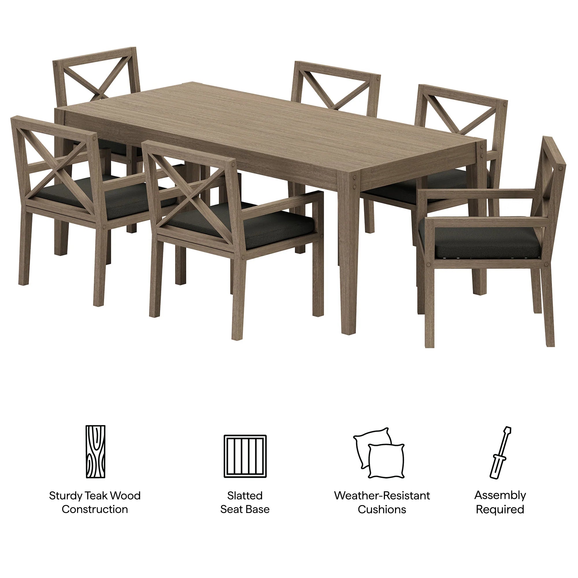 Northlake 7-Piece Outdoor Patio Teak Wood Dining Set in Weathered Gray