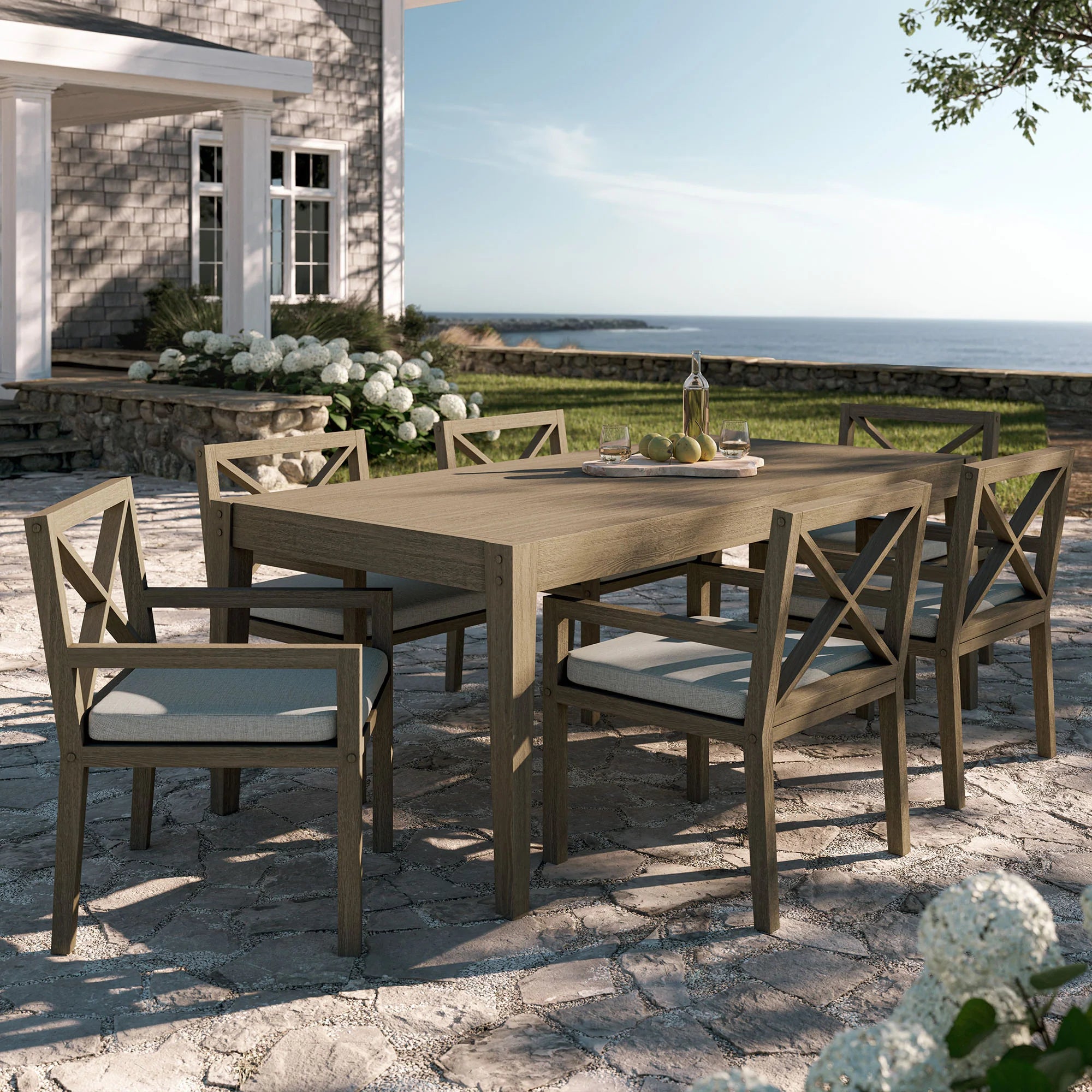 Northlake 7-Piece Outdoor Patio Teak Wood Dining Set in Weathered Gray