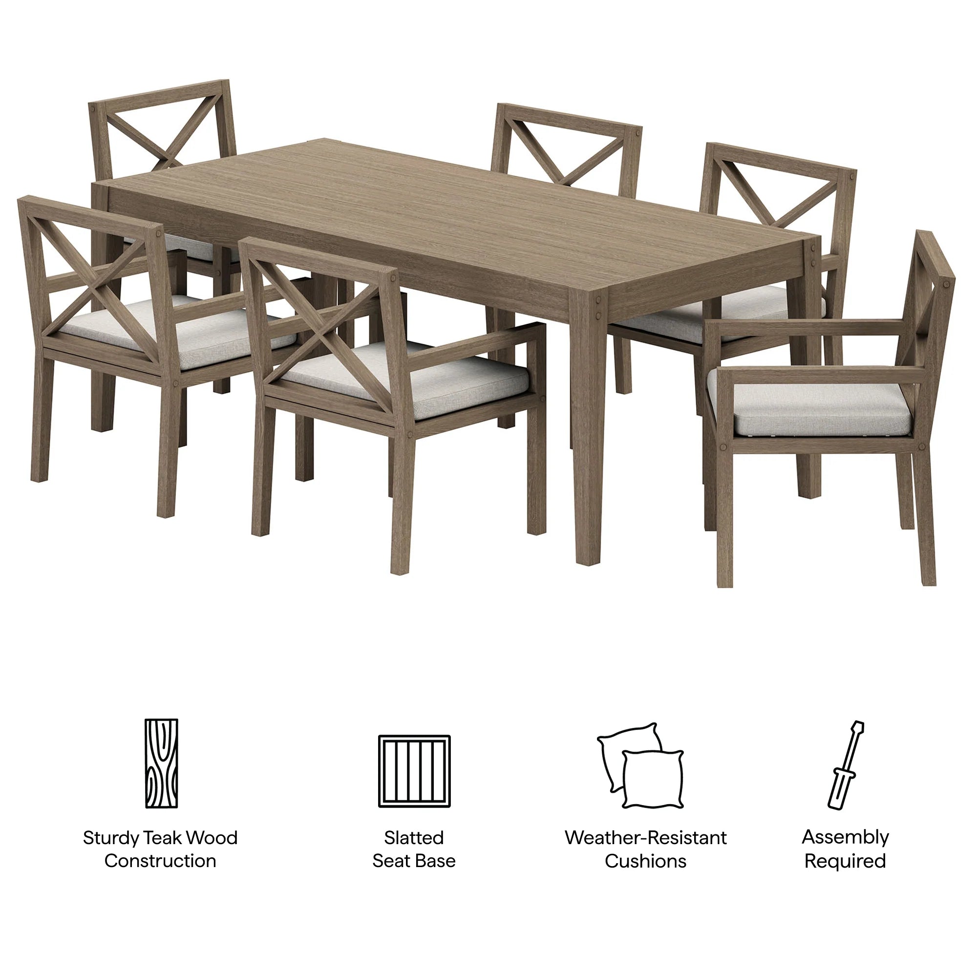 Northlake 7-Piece Outdoor Patio Teak Wood Dining Set in Weathered Gray