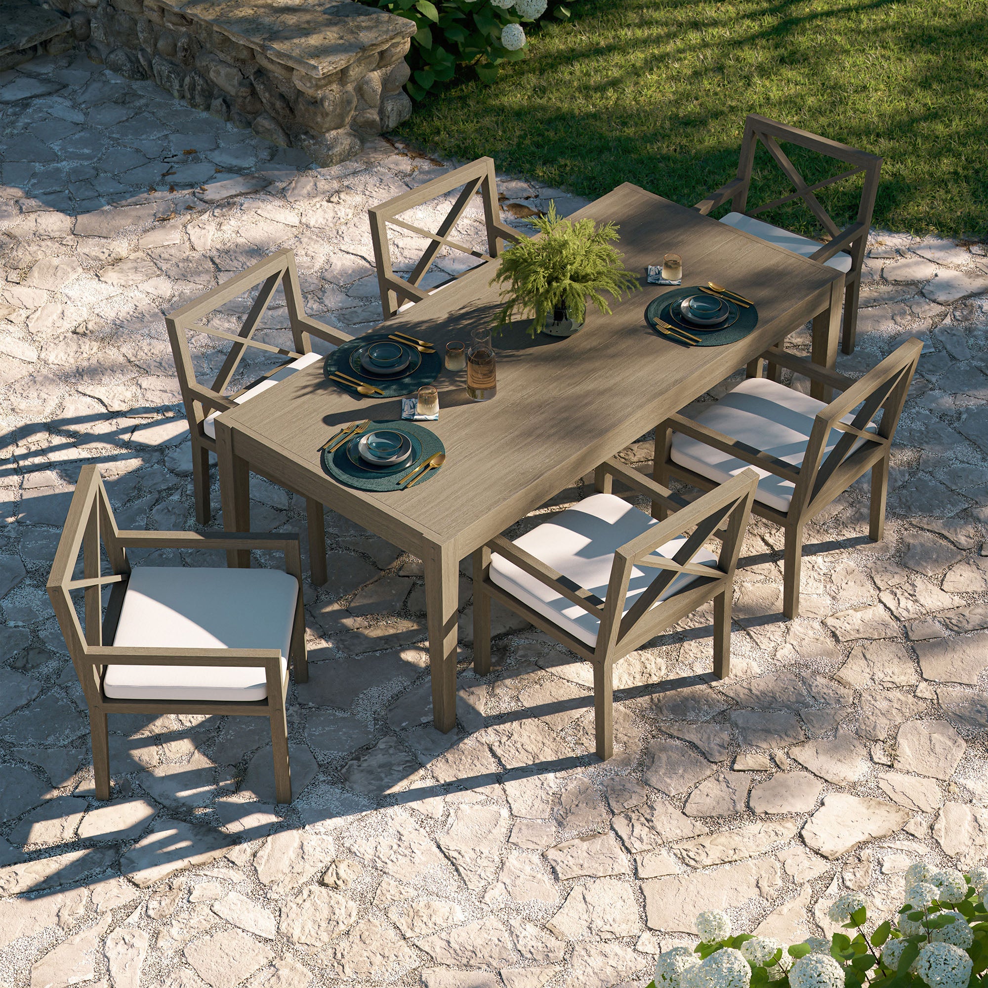 Northlake 7-Piece Outdoor Patio Teak Wood Dining Set in Weathered Gray