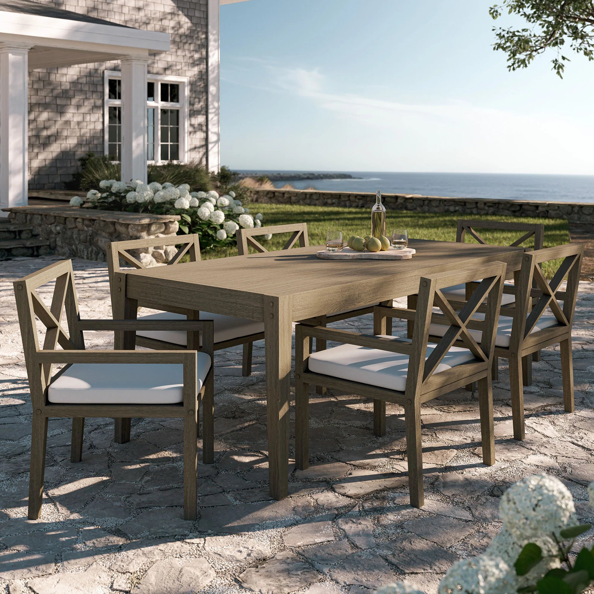 Northlake 7-Piece Outdoor Patio Teak Wood Dining Set in Weathered Gray