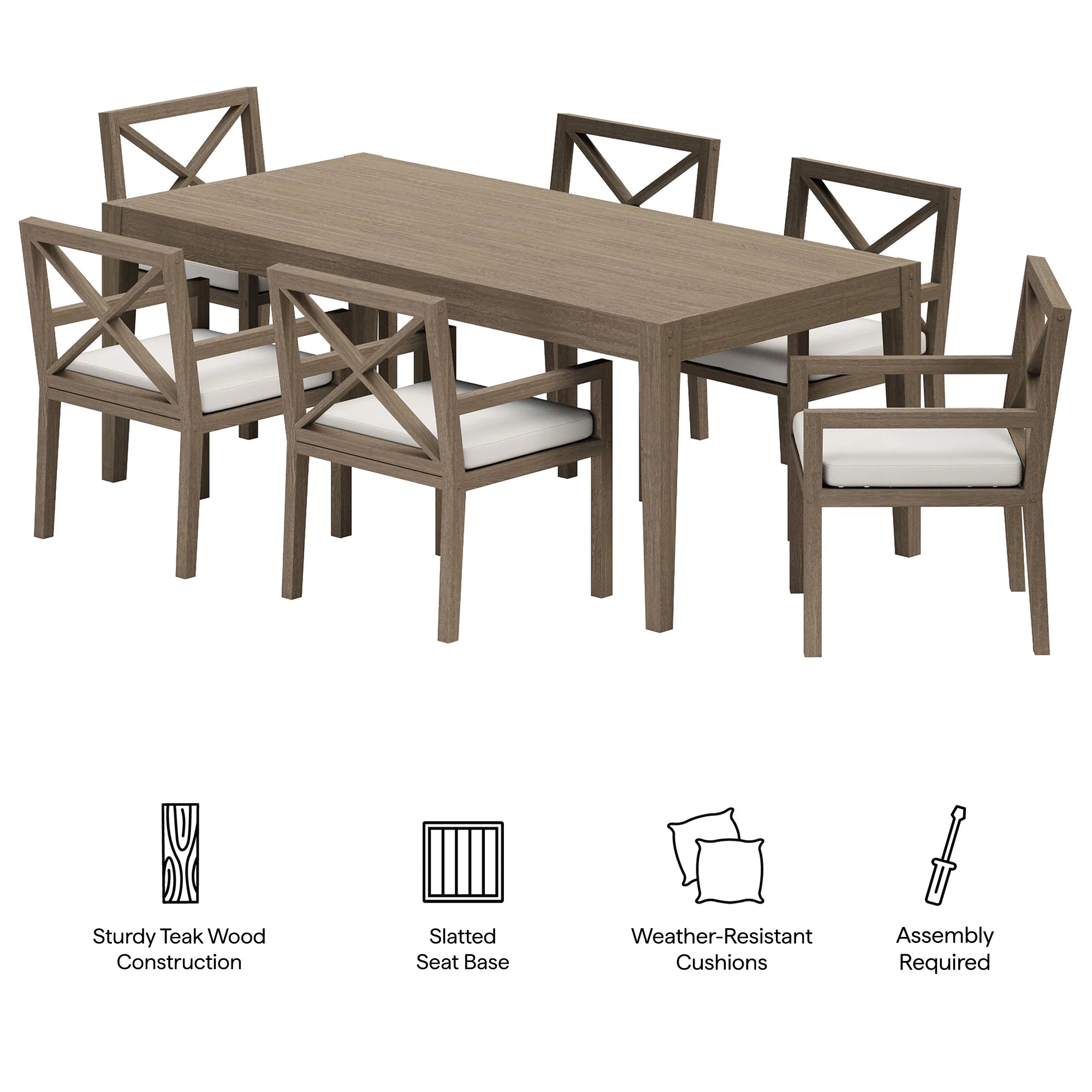 Northlake 7-Piece Outdoor Patio Teak Wood Dining Set in Weathered Gray
