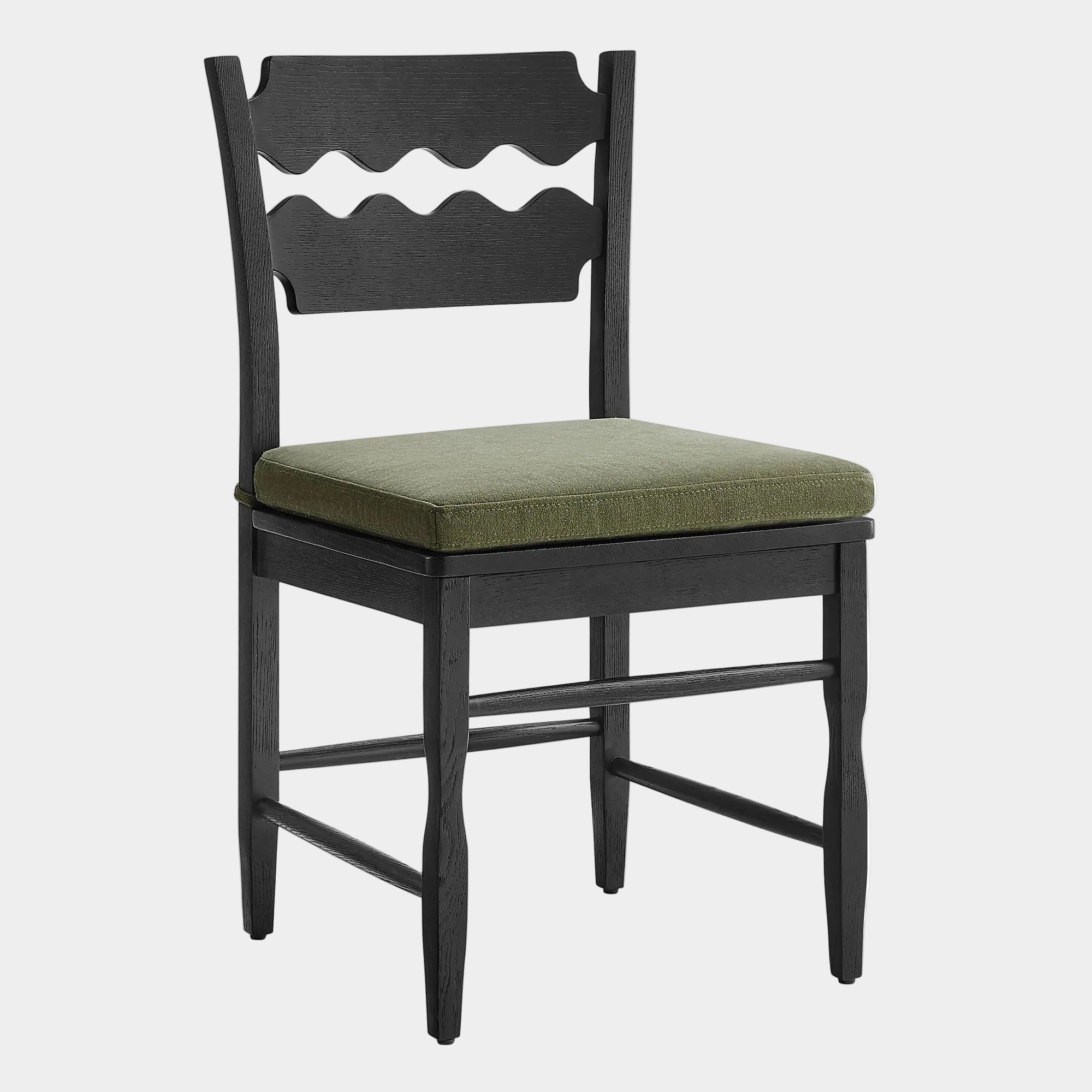 Jax Oak Wood Dining Chair With Wavy Razor Back and Cushion