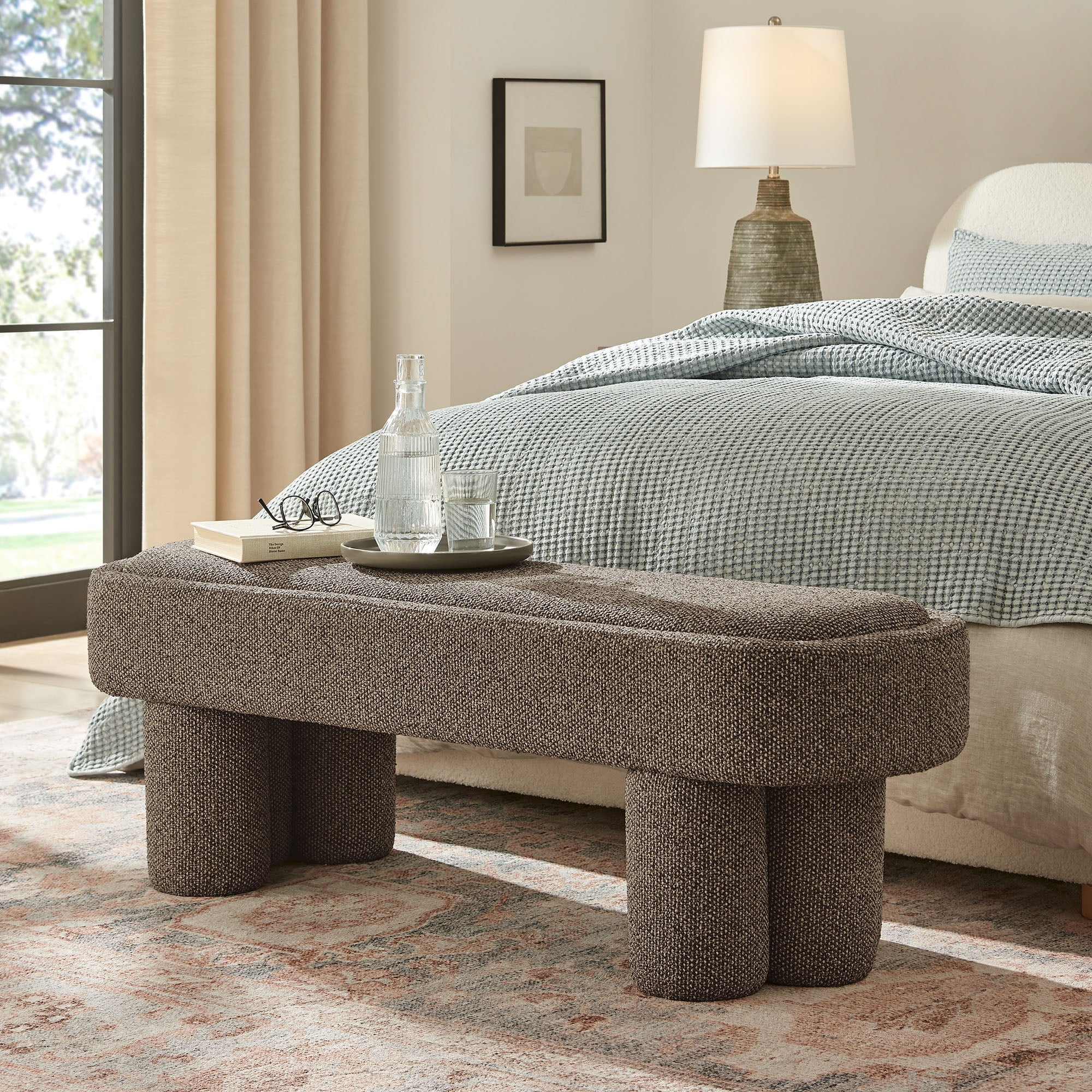 Mossi 52-Inch Oval Boucle Fabric Bench