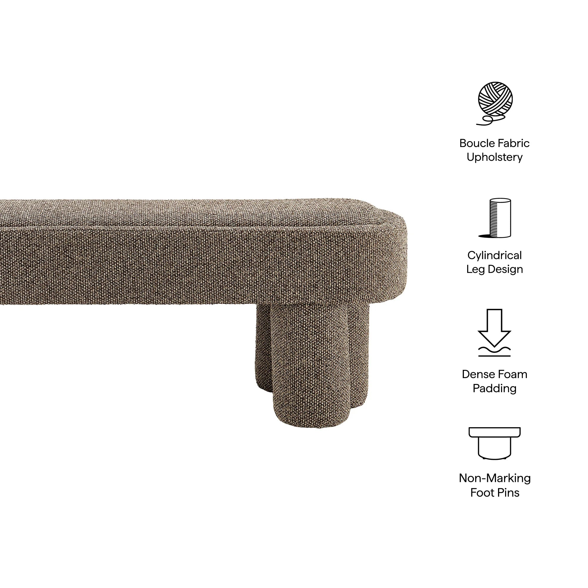 Mossi 52-Inch Oval Boucle Fabric Bench