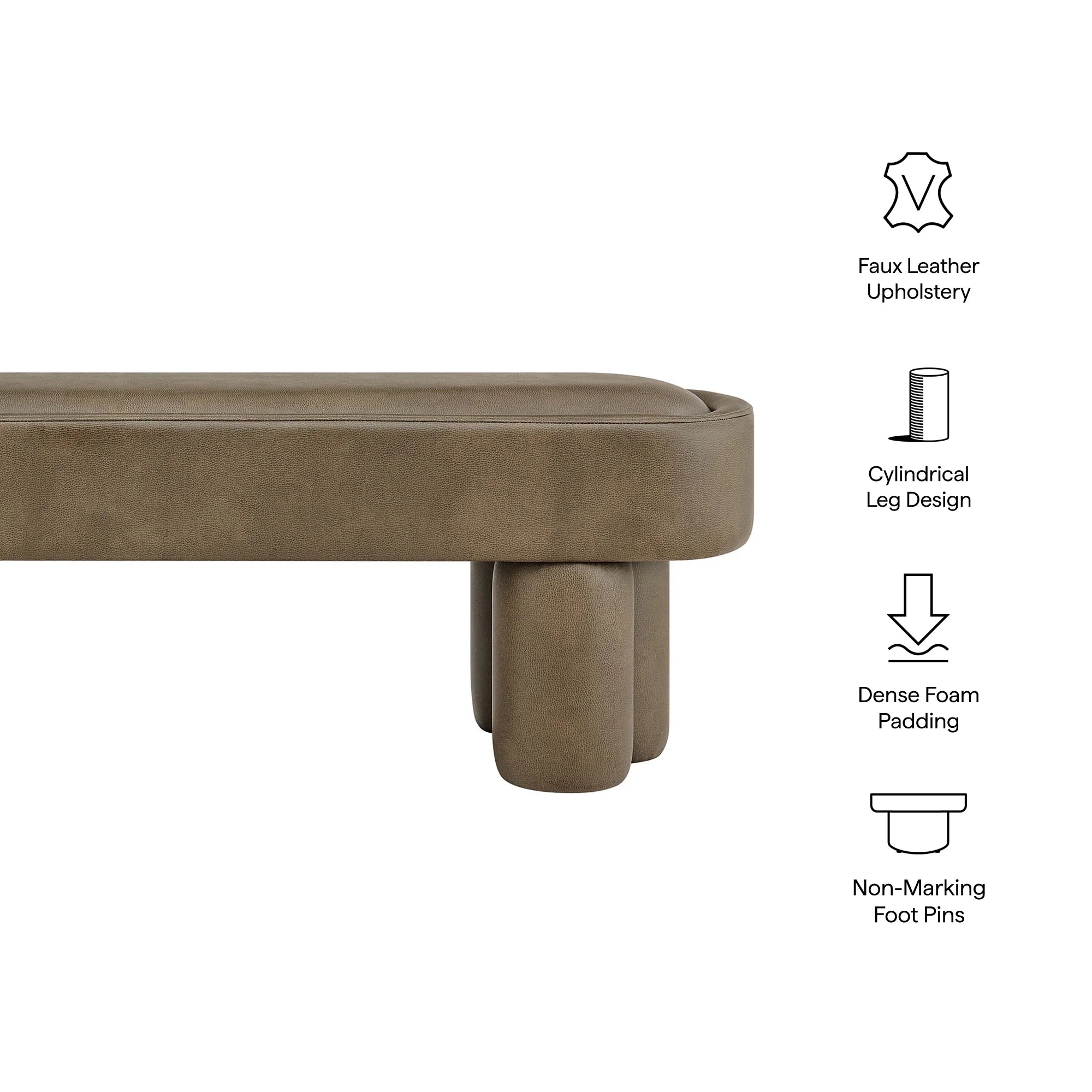 Mossi 52-Inch Oval Vegan Leather Bench