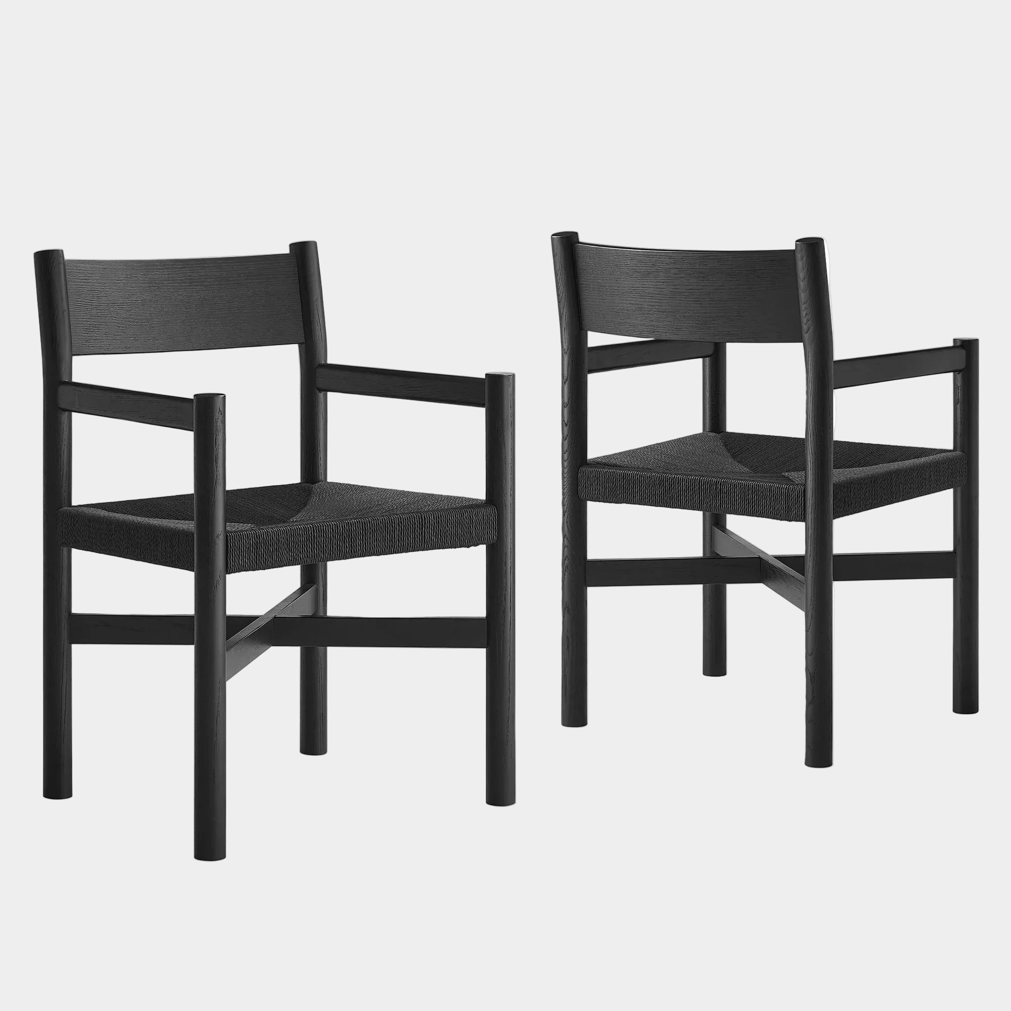 Alvia Wood Dining Armchairs With Woven Seats Set of 2