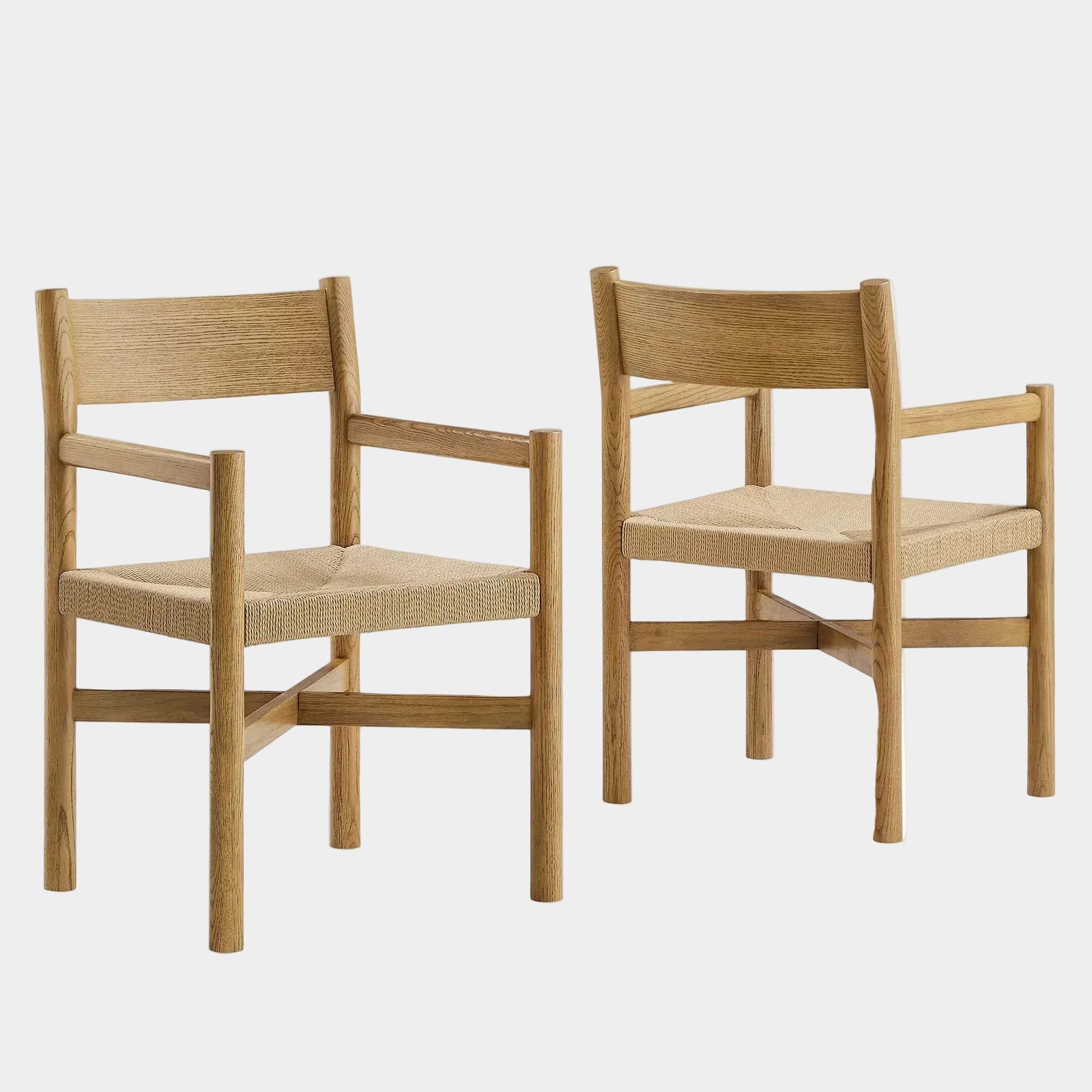 Alvia Wood Dining Armchairs With Woven Seats Set of 2