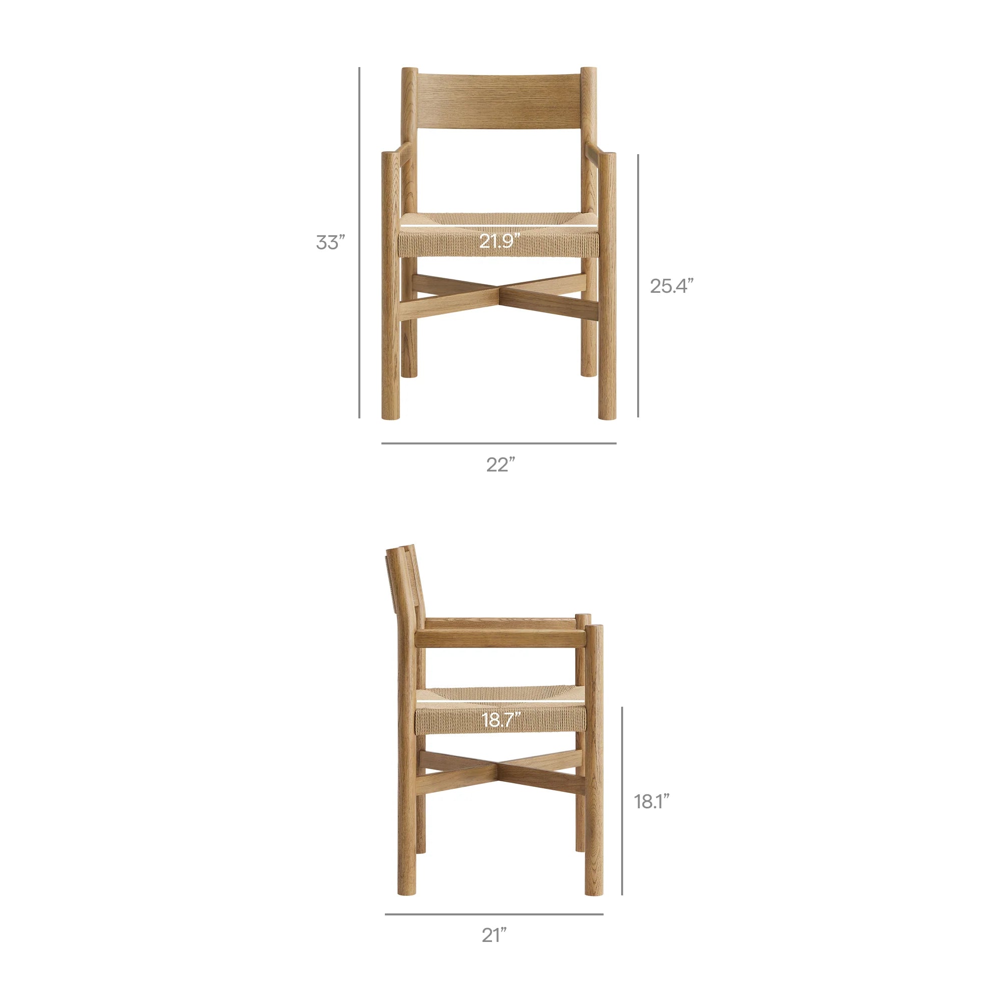 Alvia Wood Dining Armchairs With Woven Seats Set of 2