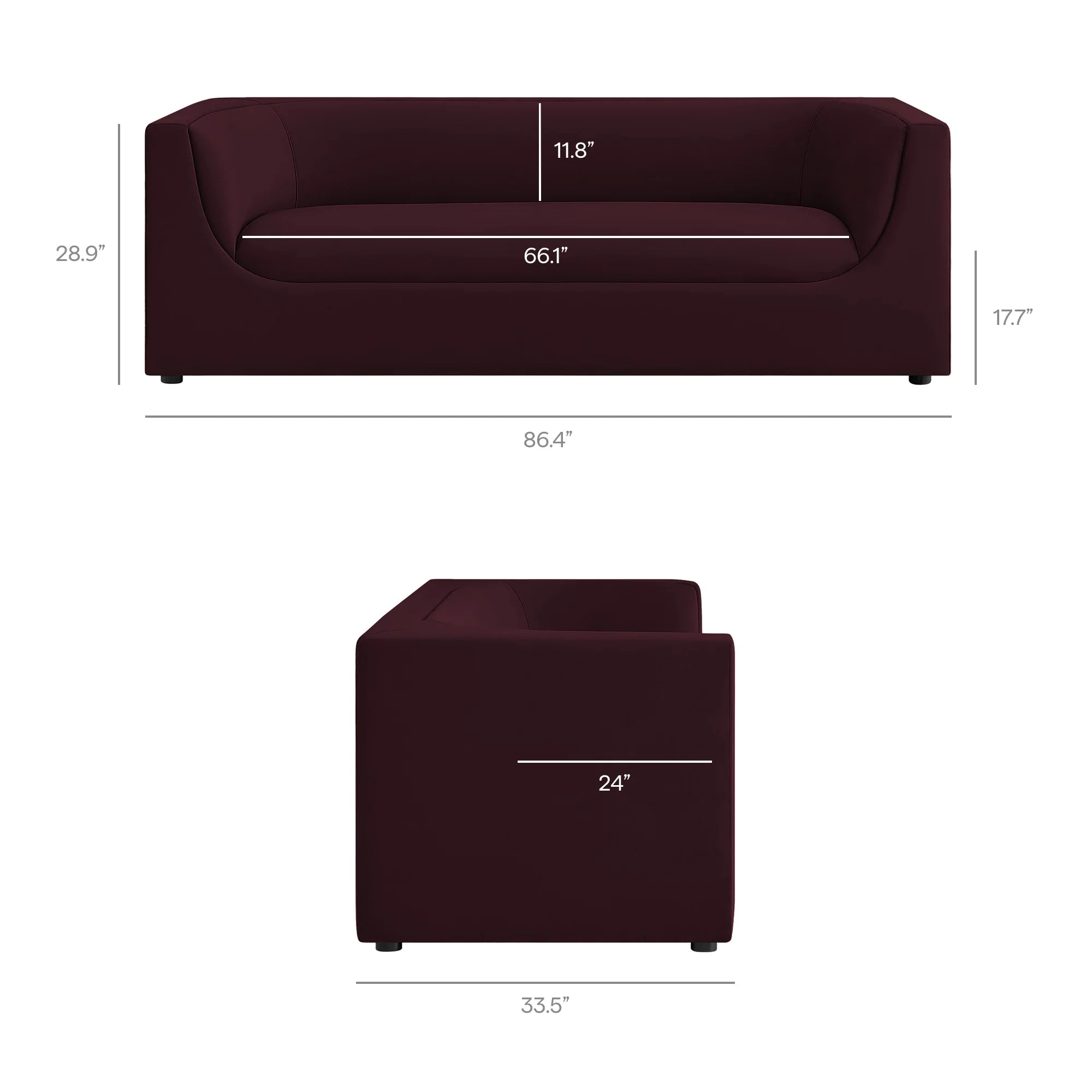 Hilda 86" Curved Back Performance Velvet Sofa