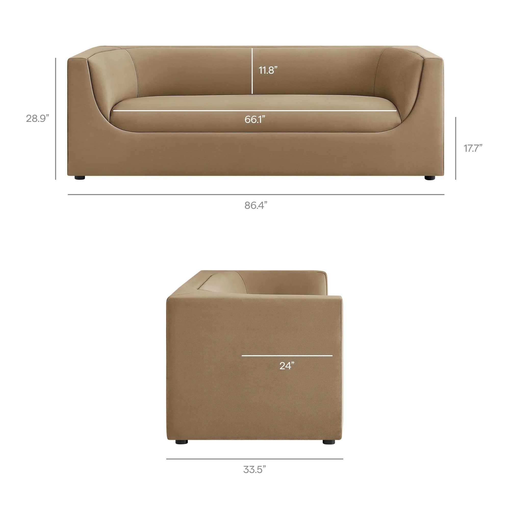 Hilda 86" Curved Back Performance Velvet Sofa