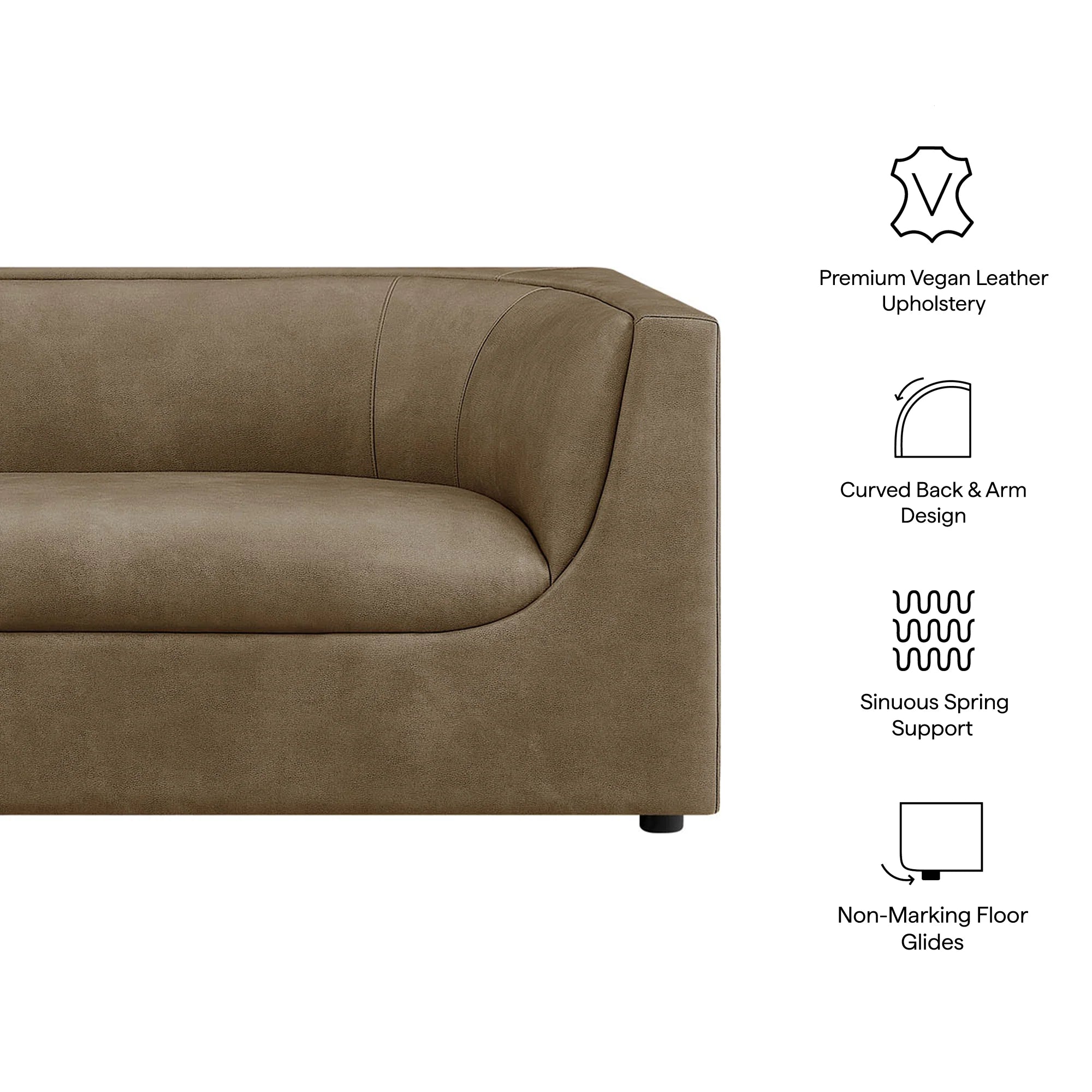 Hilda 86" Curved Back Vegan Leather Sofa