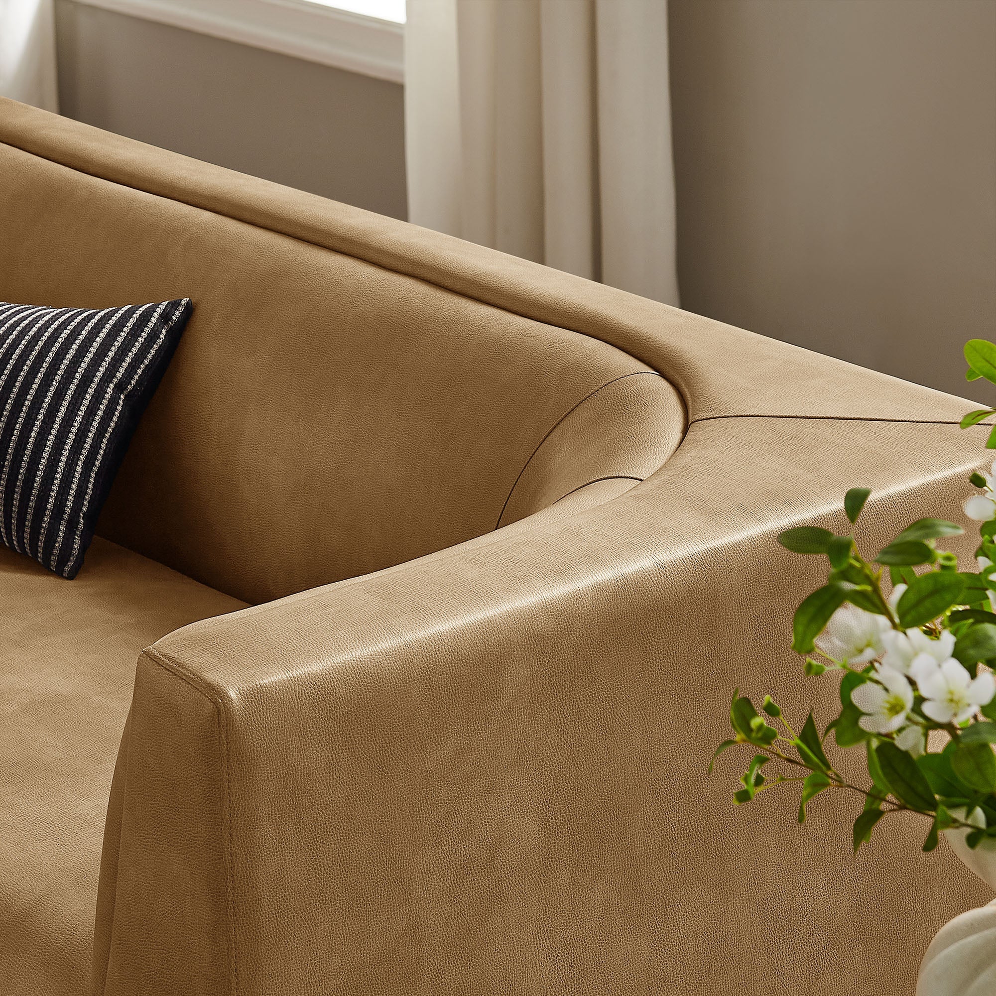 Hilda 86" Curved Back Vegan Leather Sofa
