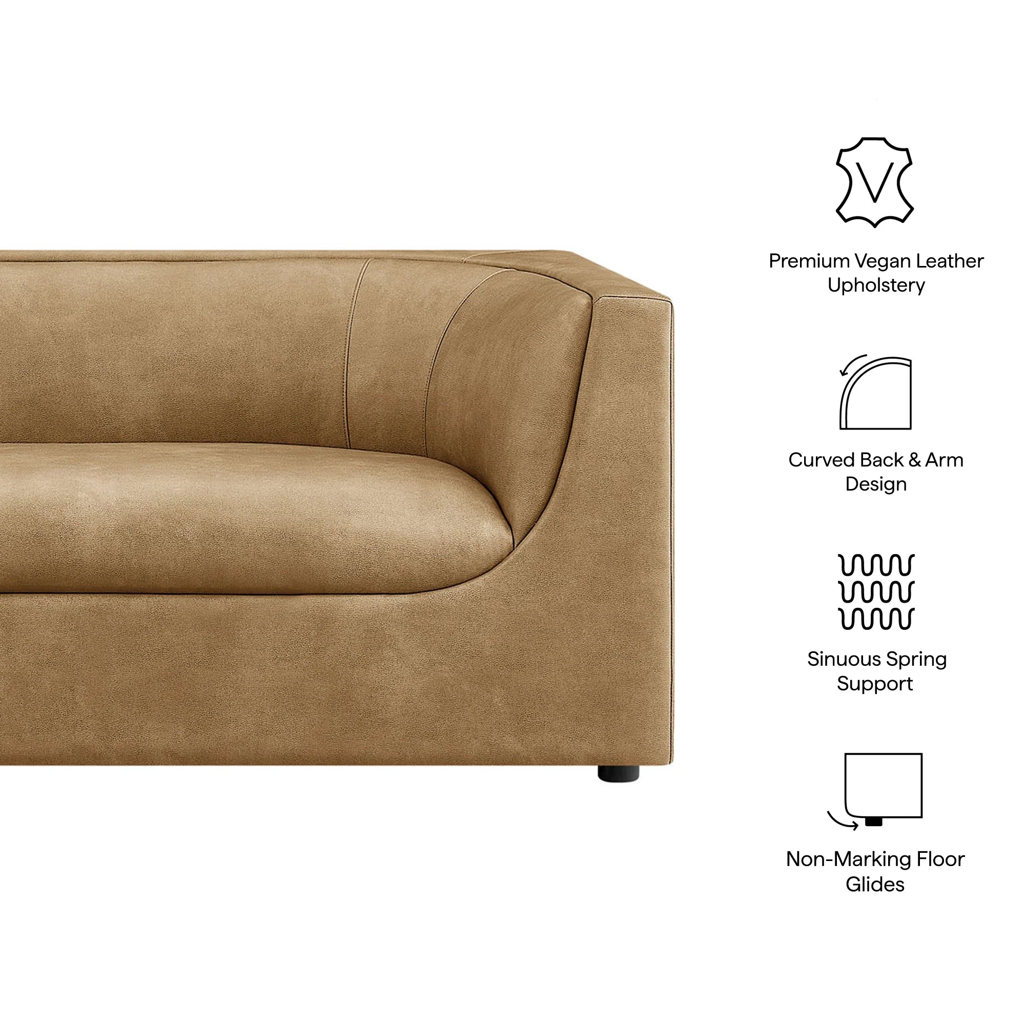 Hilda 86" Curved Back Vegan Leather Sofa