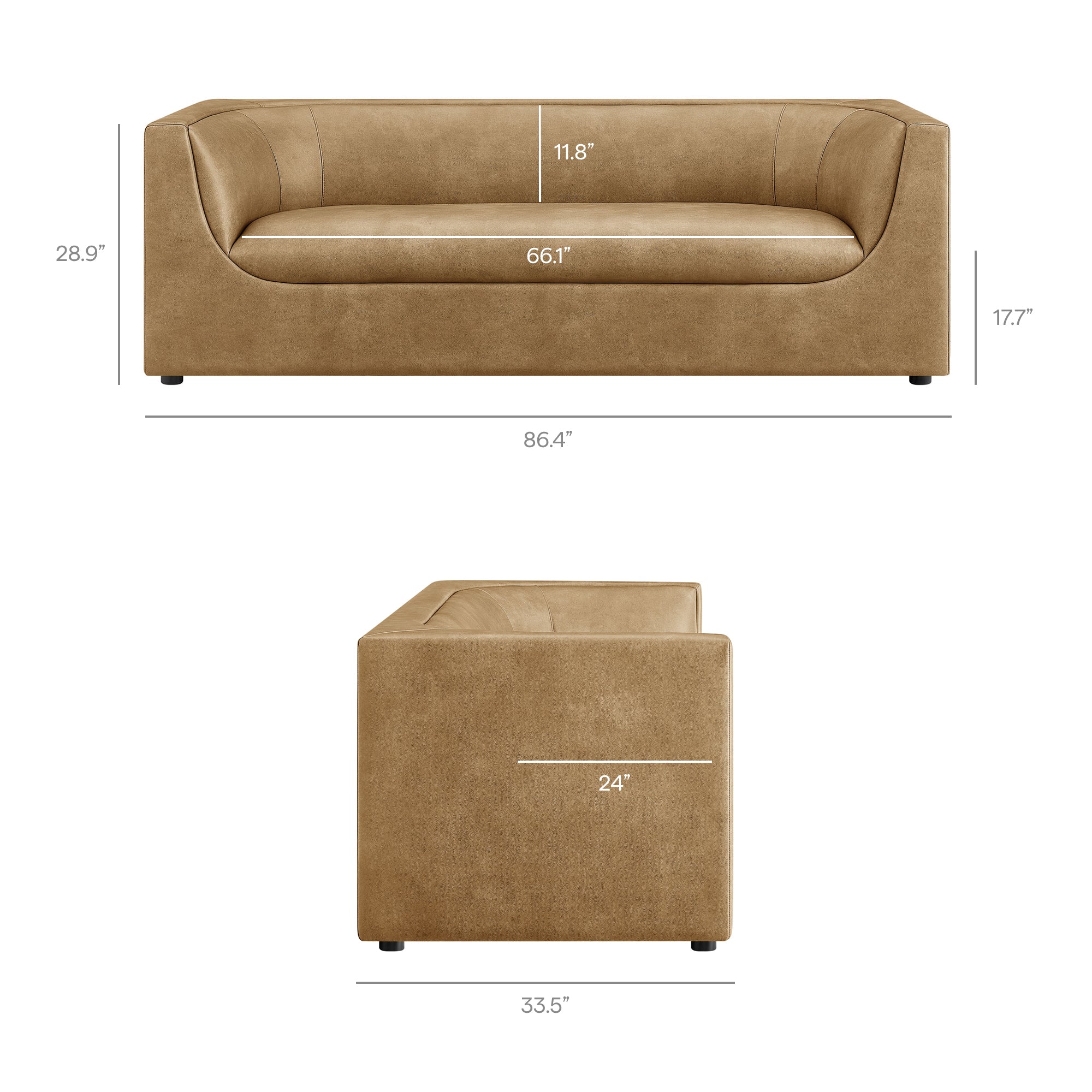 Hilda 86" Curved Back Vegan Leather Sofa